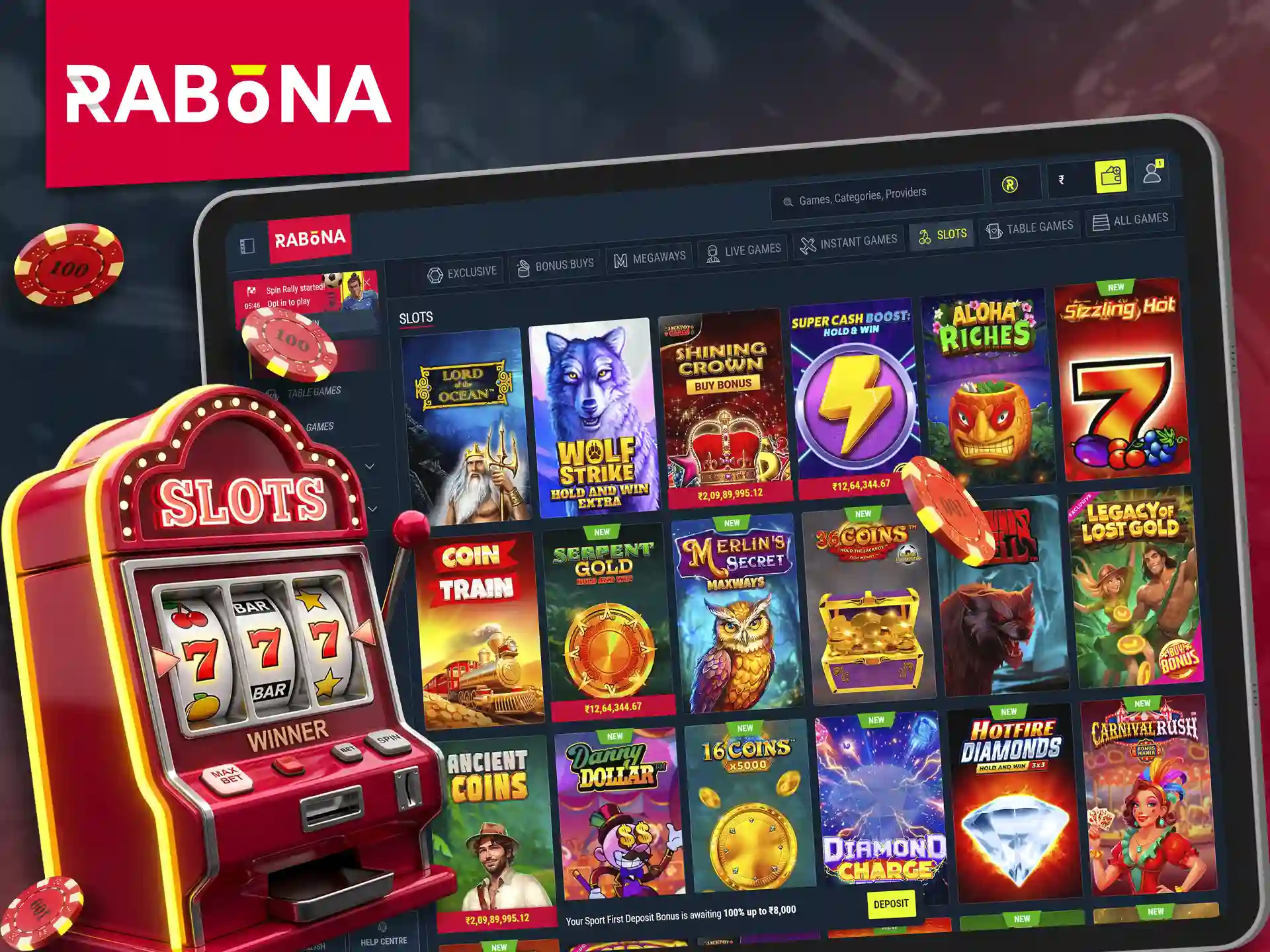 Spin the reels of popular casino slots on Rabona.