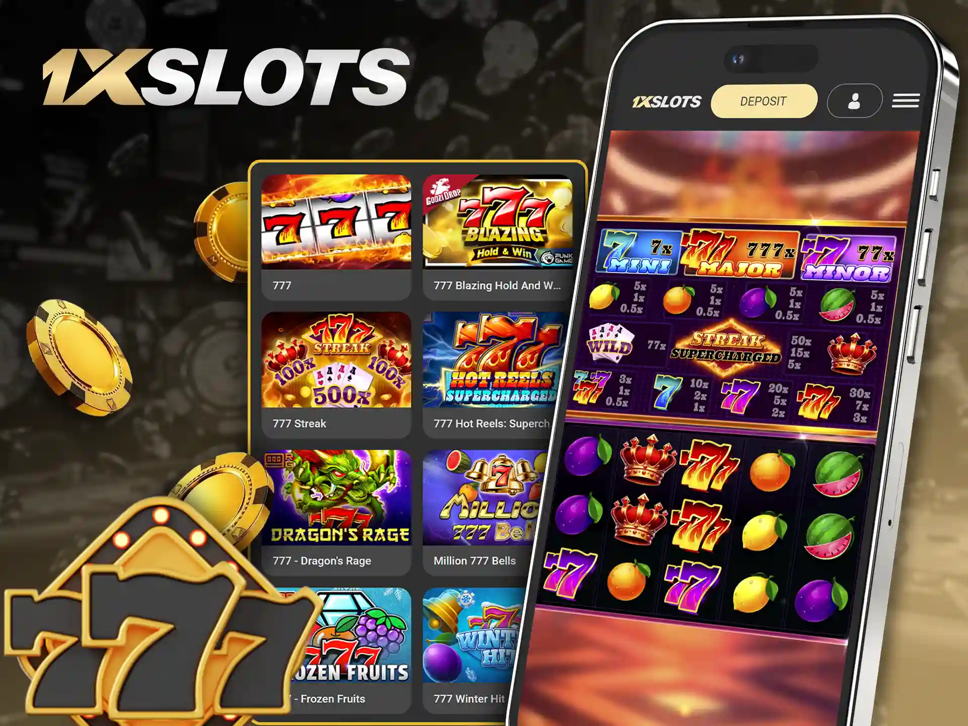 Spin classic 777 slots directly in the 1xSlots app.