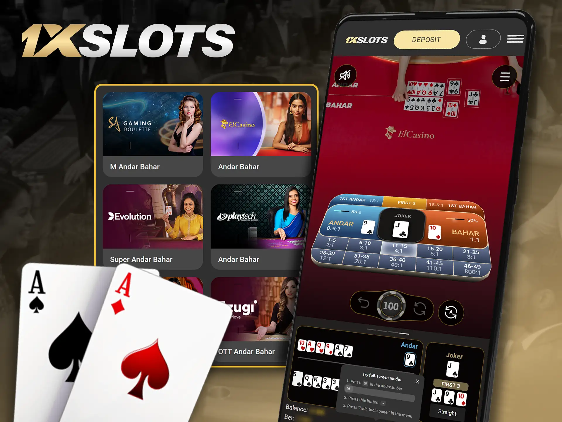 Enjoy classic Andar Bahar in the 1xSlots mobile app.