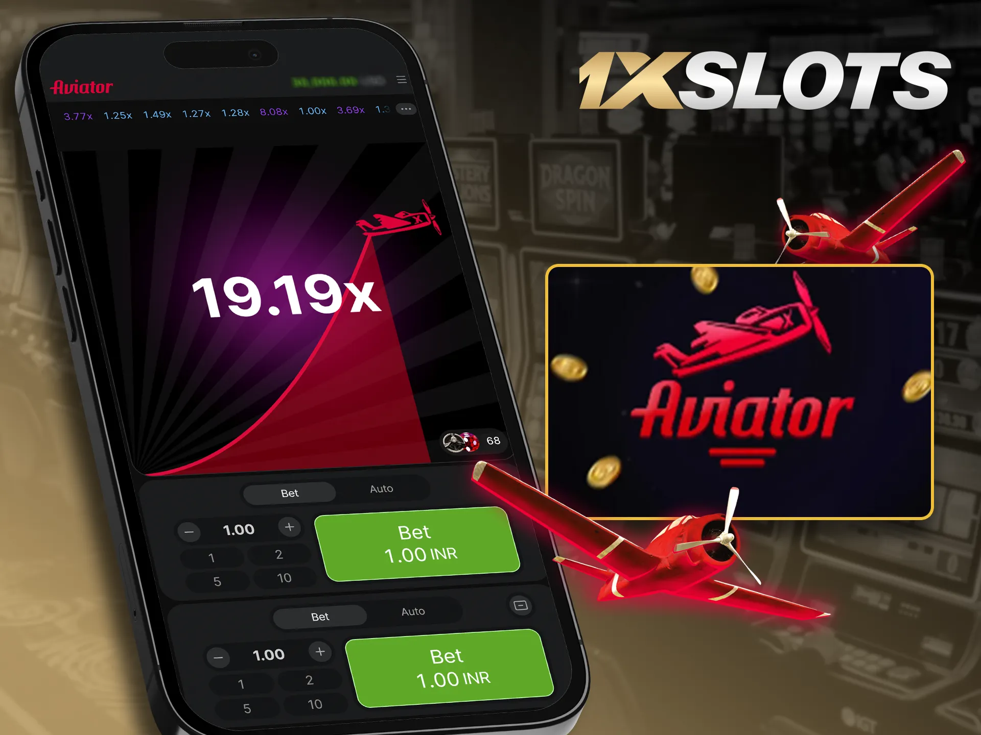 Launch the exciting Aviator game on the 1xSlots app.
