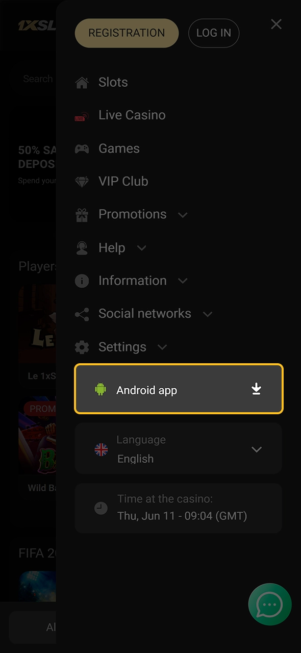 Download the official 1xSlots APK file for Android devices.