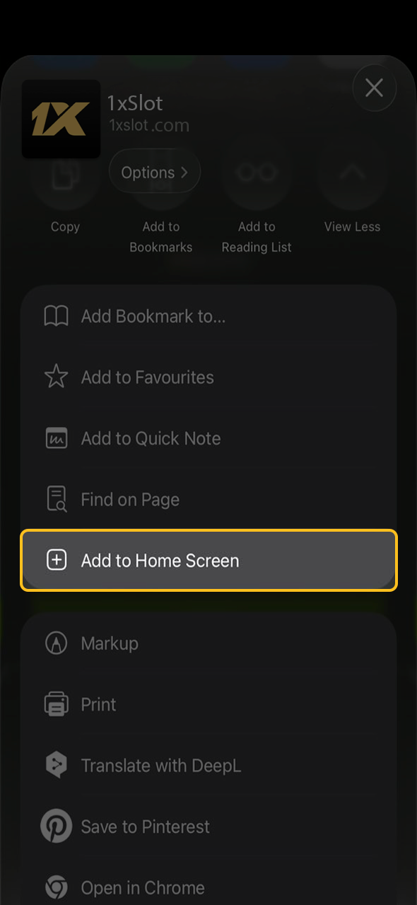 Add the 1xSlots app shortcut to your home screen.