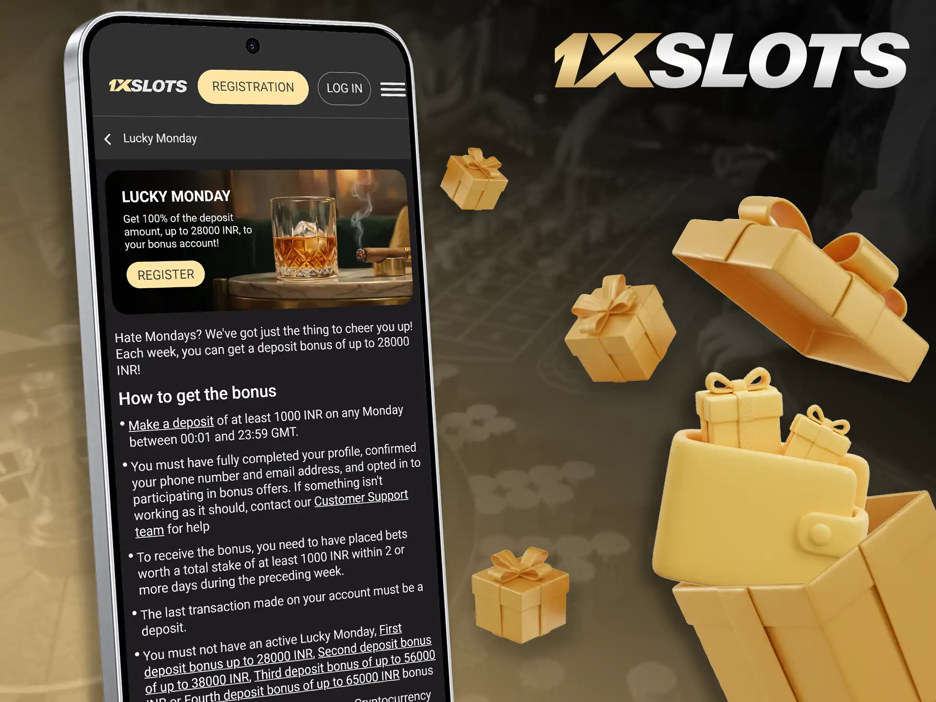 Grab the Lucky Monday reload bonus on 1xSlots app.