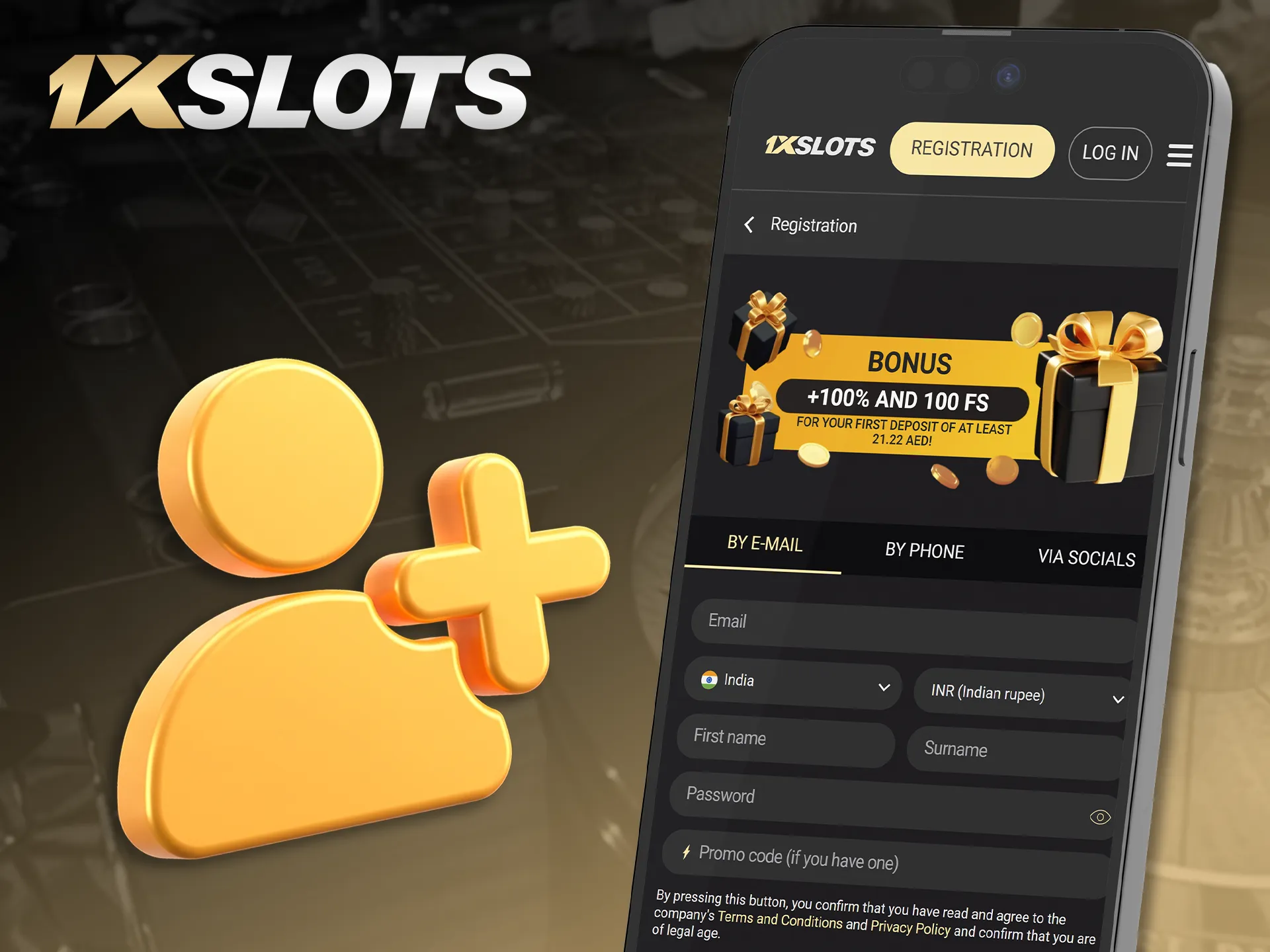 Register a new account easily via the 1xSlots app.