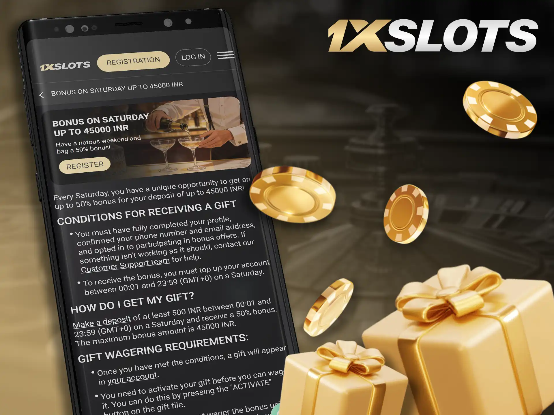 Enjoy a Saturday 50 percent bonus on 1xSlots mobile.