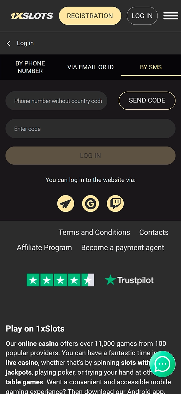 Securely sign in on the 1xSlots app login page.
