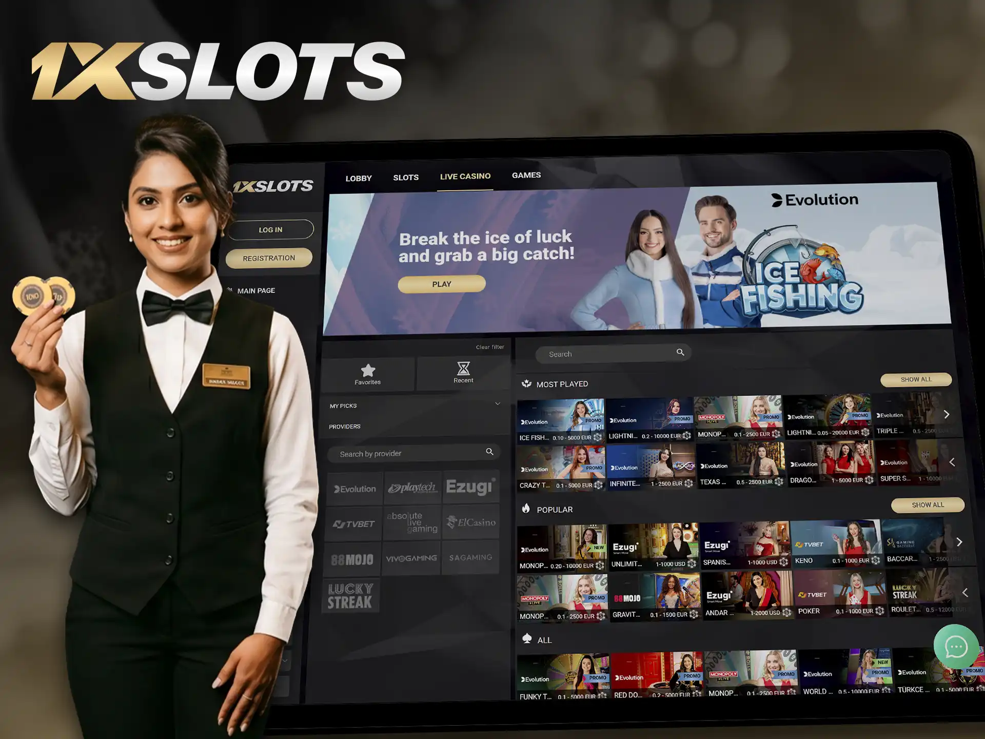 Play thrilling live dealer casino games at 1xSlots.