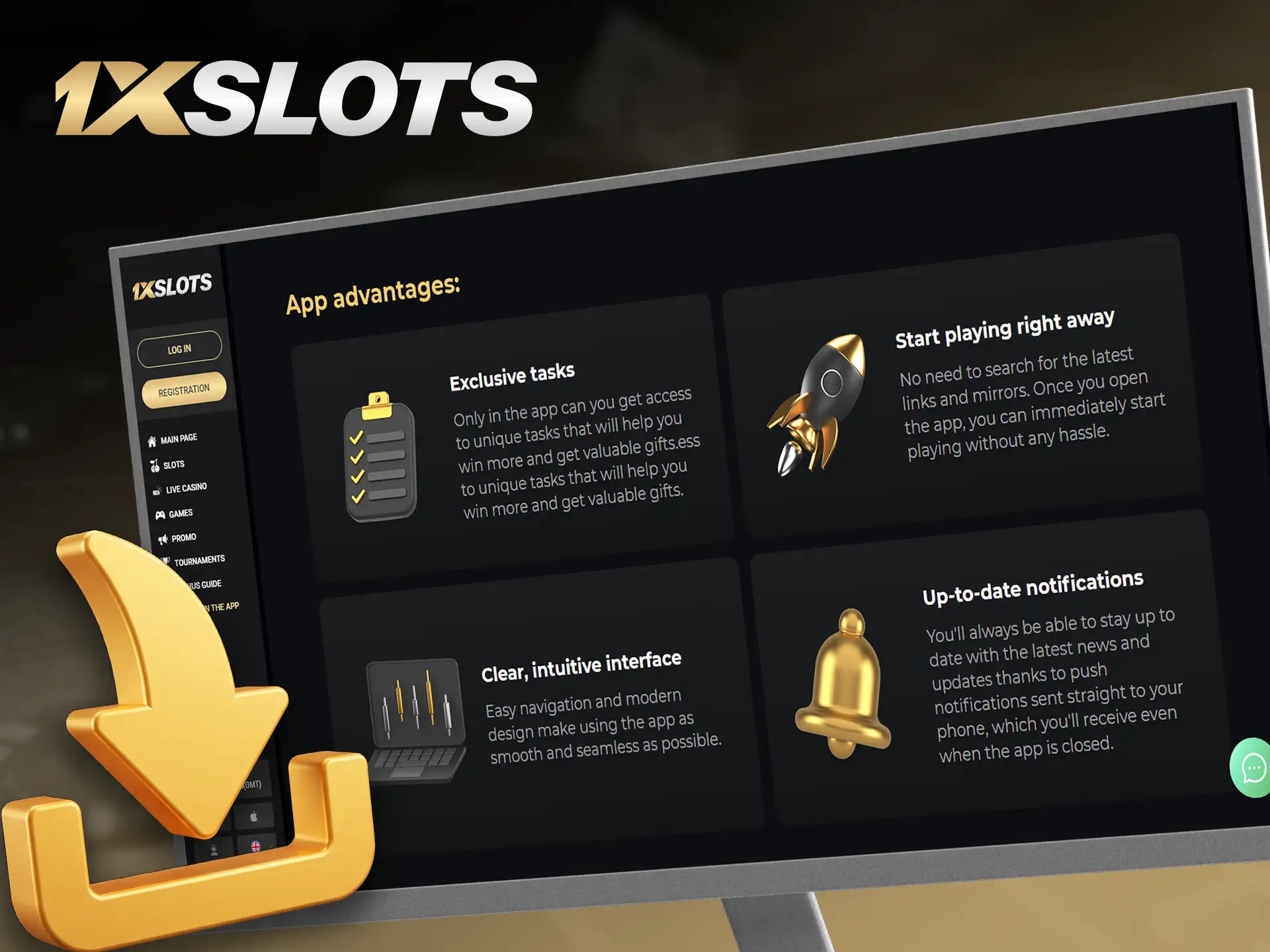 Play your favorite 1xSlots games via PC browser.
