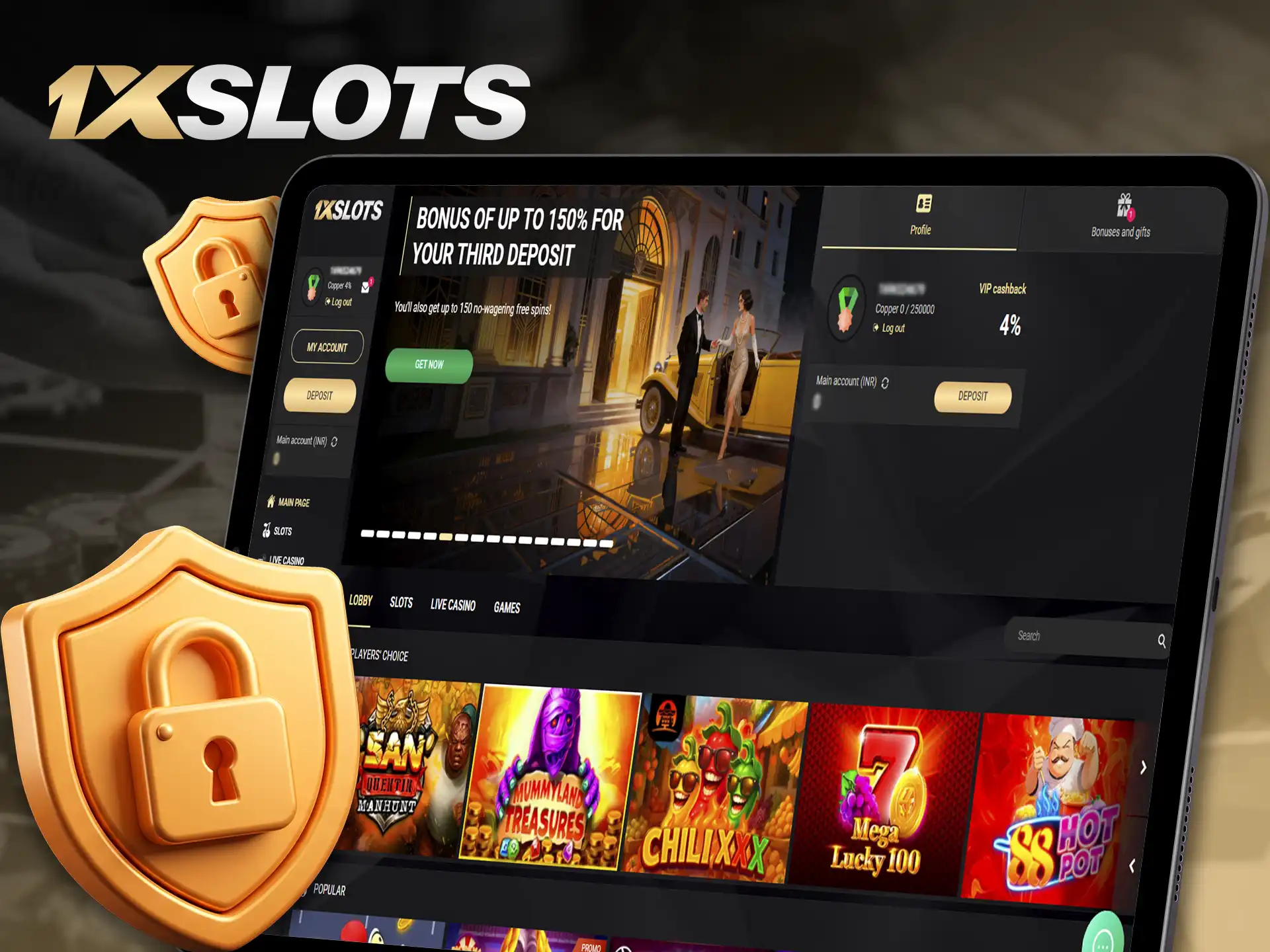 Review security features protecting your 1xSlots casino account.