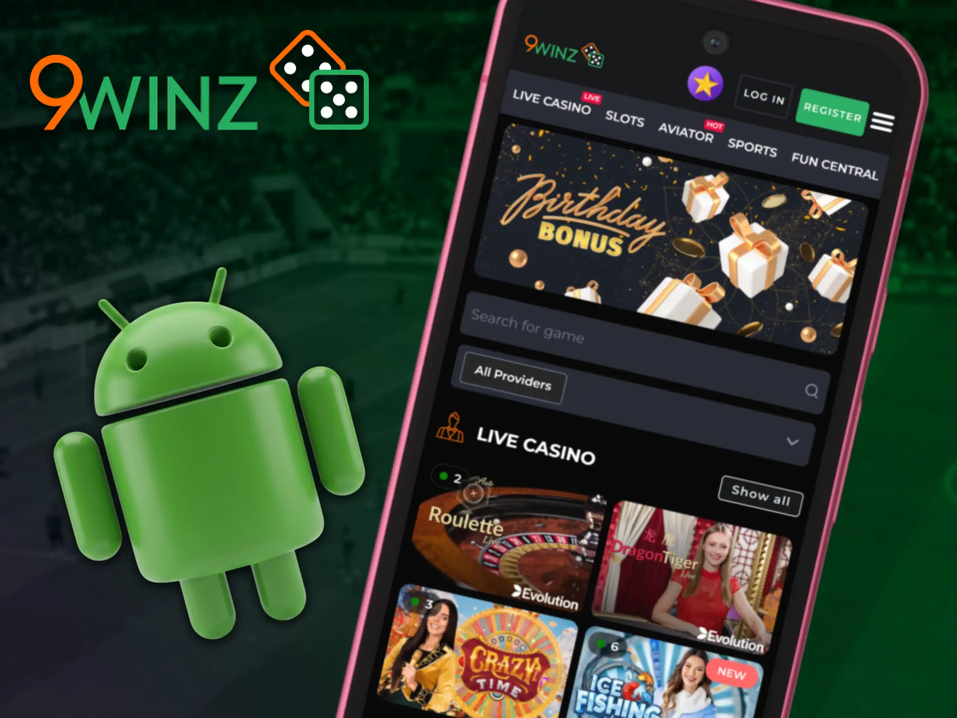 Install the 9winz app on Android to place mobile bets.