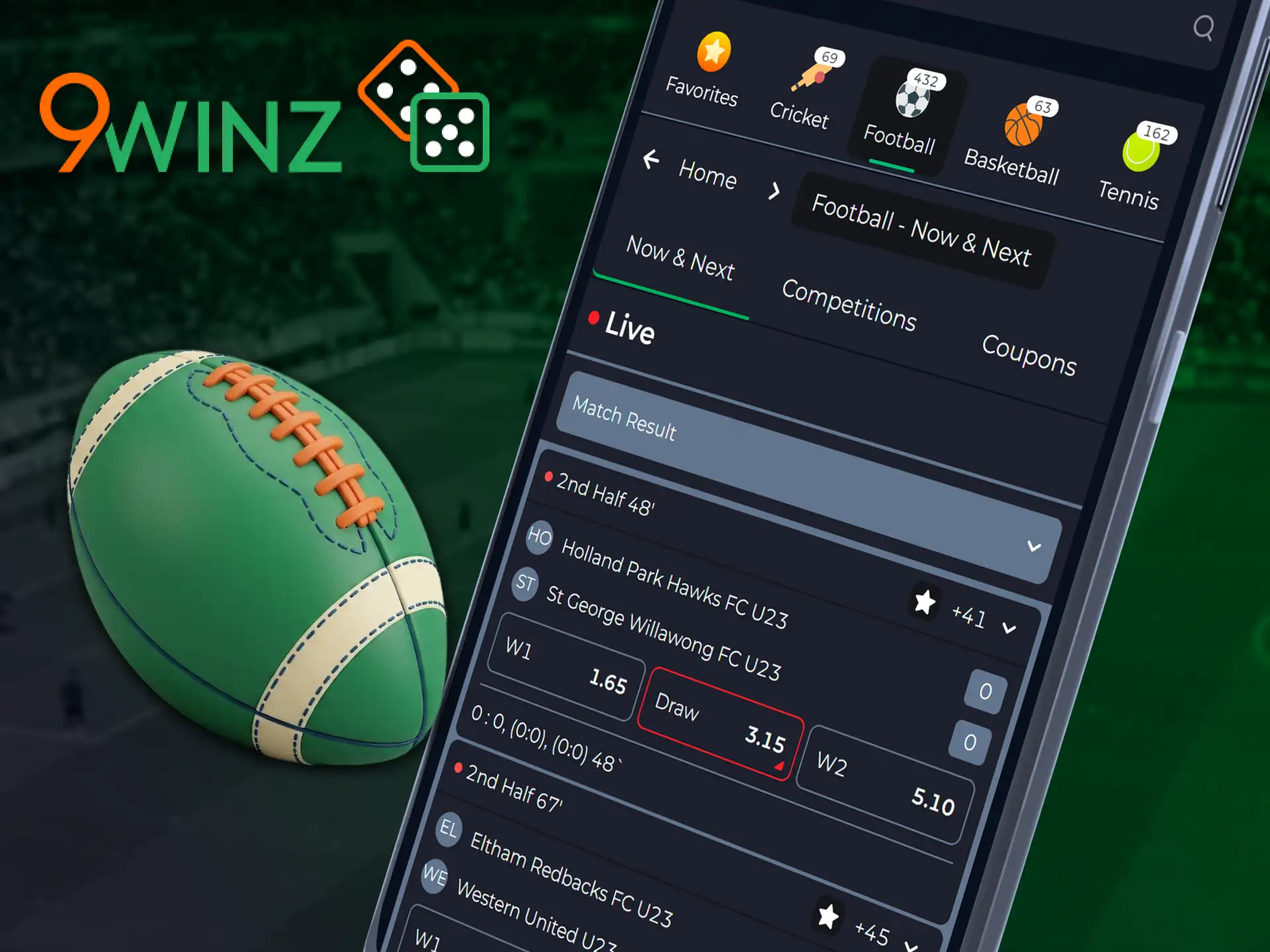 Place mobile football wagers using the advanced 9winz sports app.