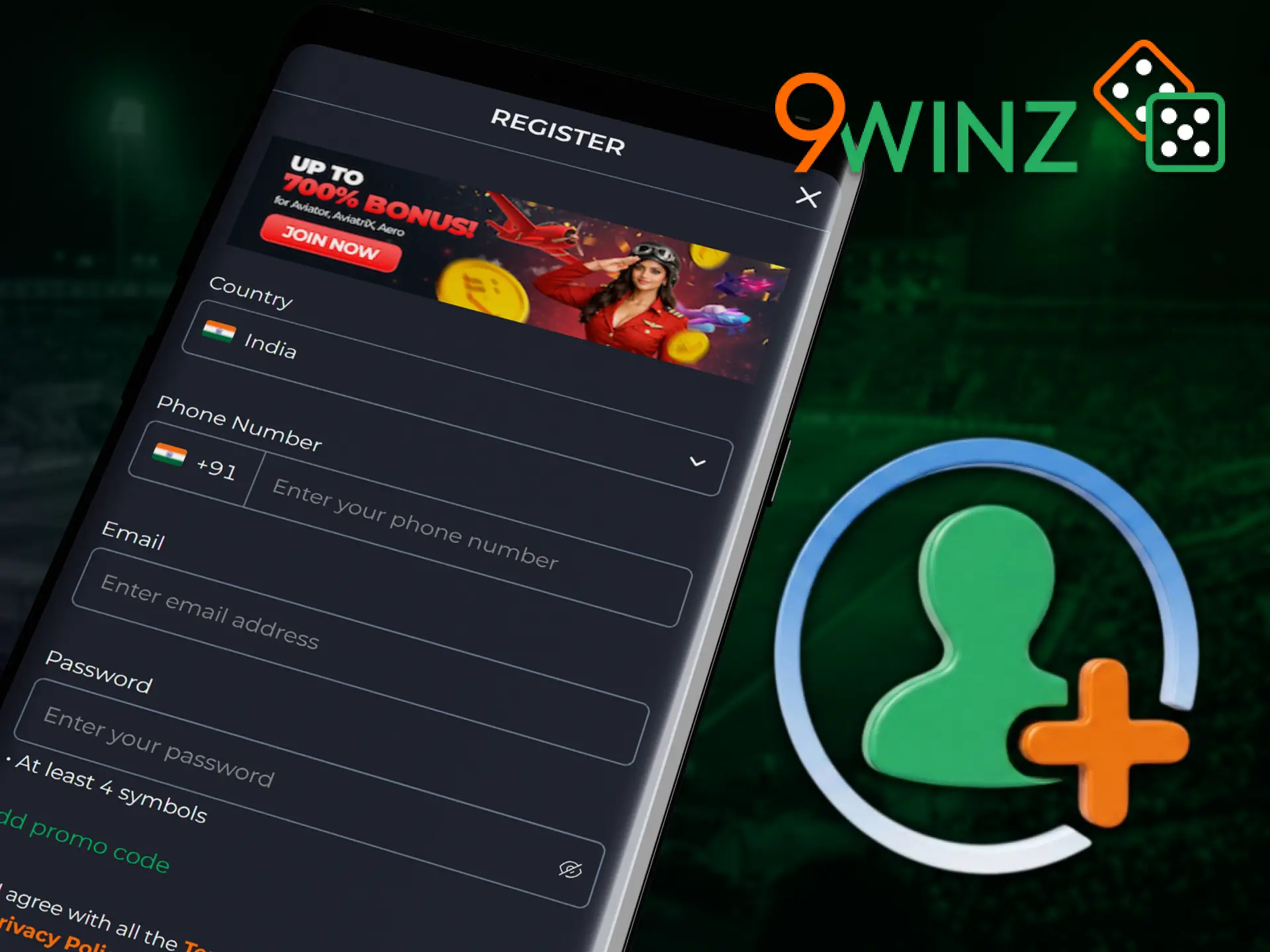 Complete the quick registration process via the app to open your 9winz account.