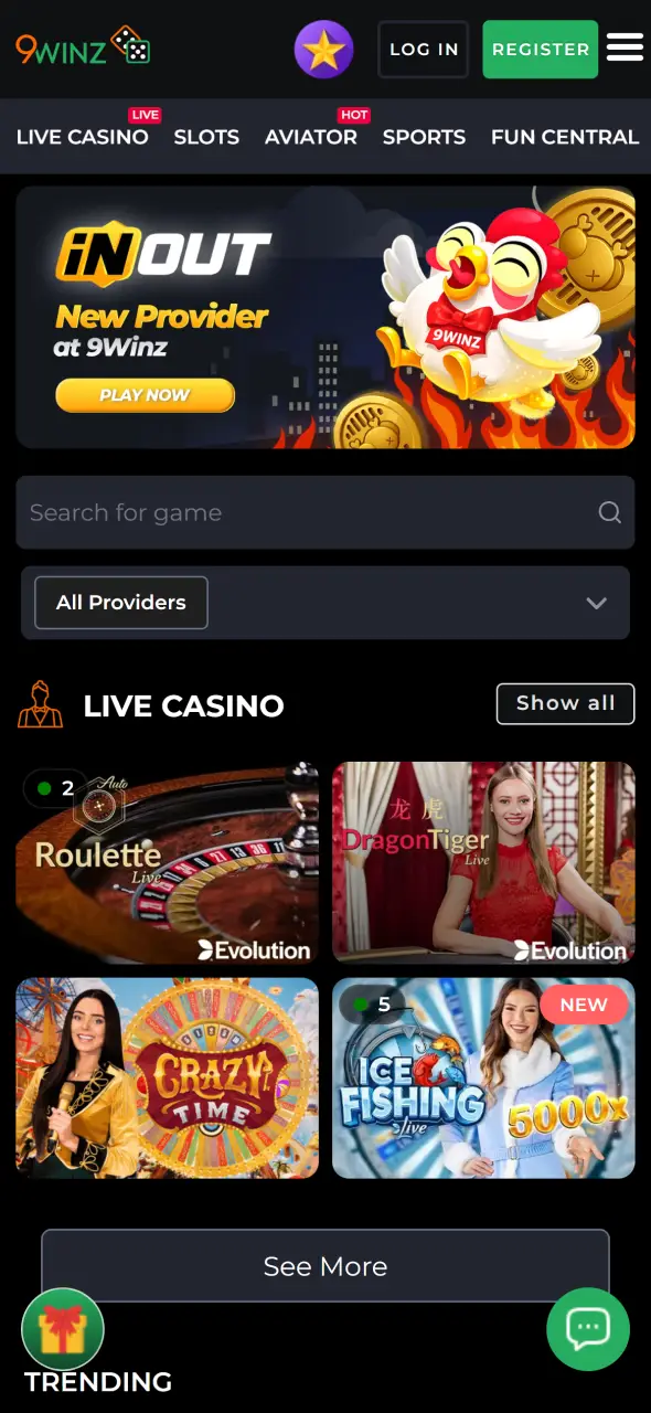 Check the user-friendly 9winz App home screen interface to navigate sports and casino sections.