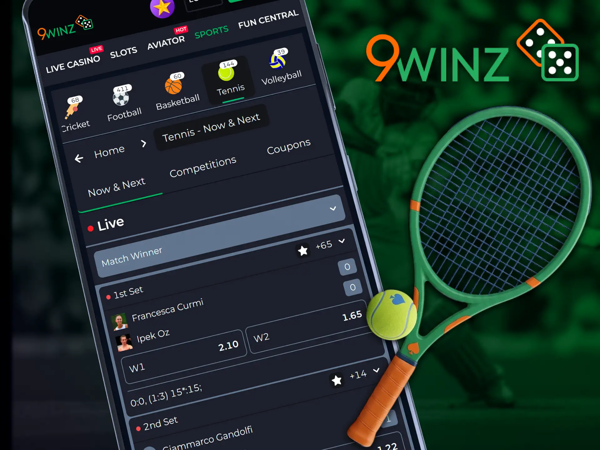 Predict tennis tournament winners directly through the 9winz sports app.