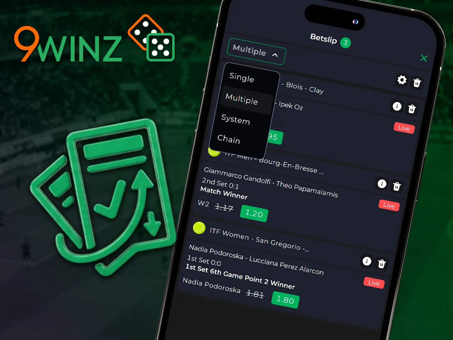 Discover various types of bets on the mobile 9winz app.