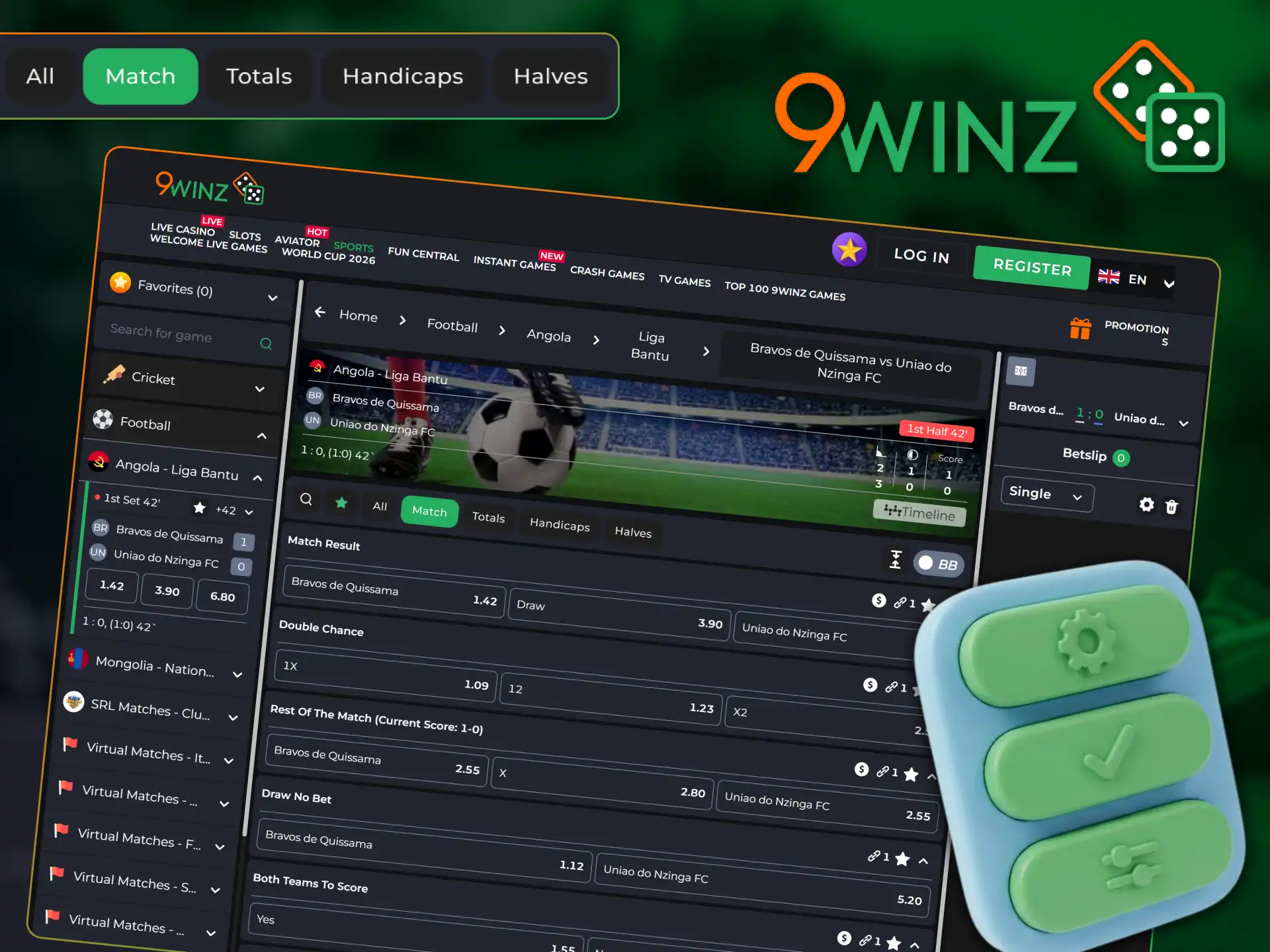 Choose your preferred betting options on 9winz.