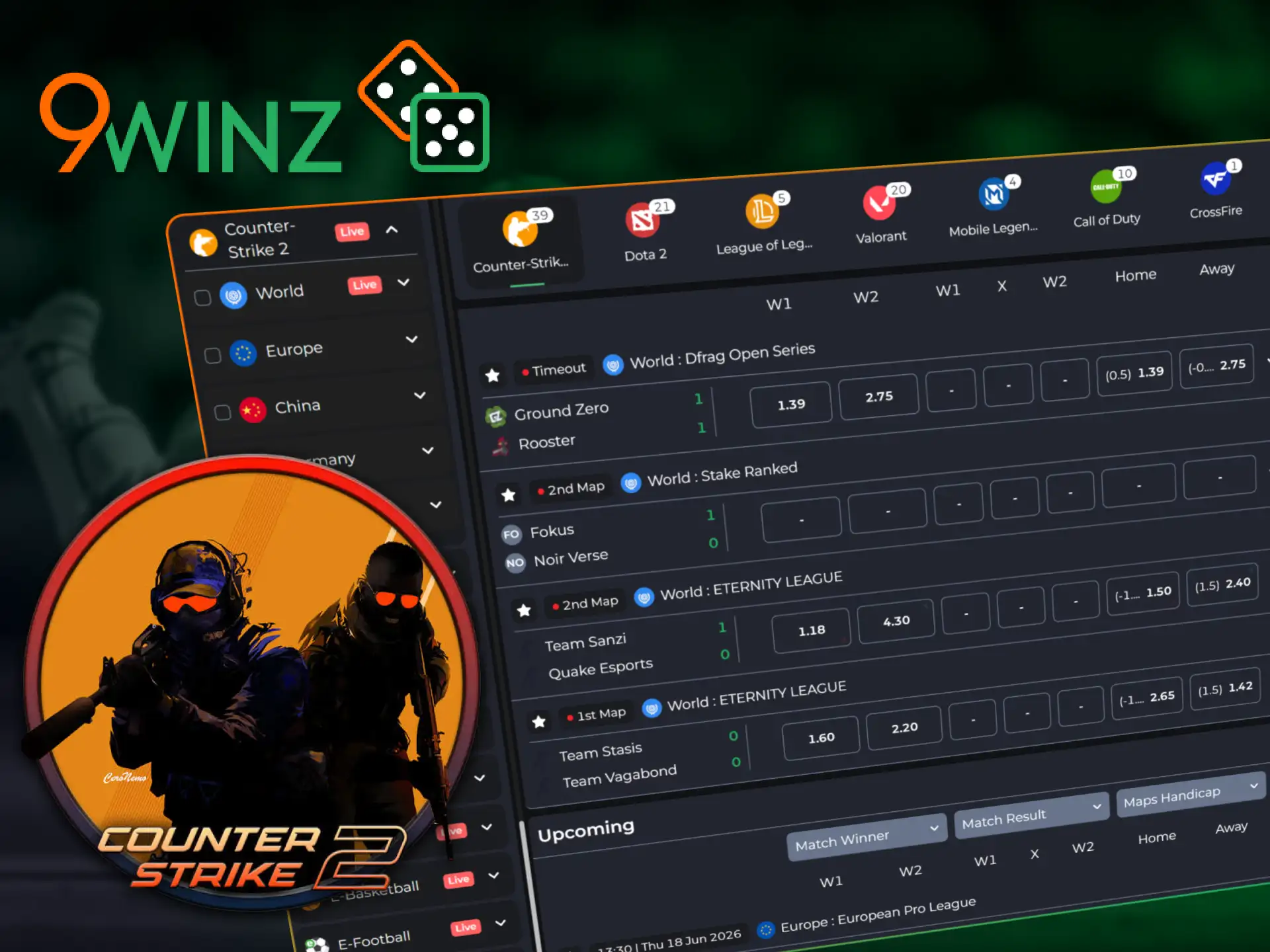 Experience competitive CS 2 betting and win rewards on the 9winz platform.
