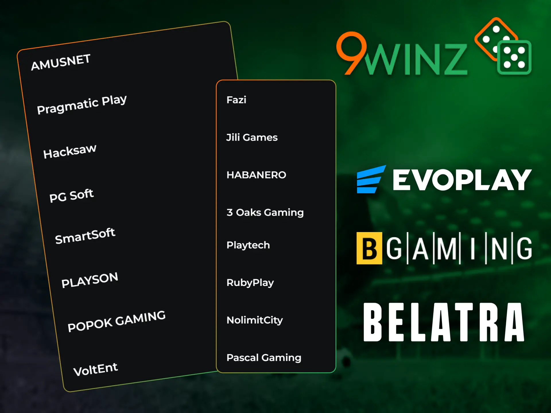 Discover top certified casino games providers available on the 9winz platform.