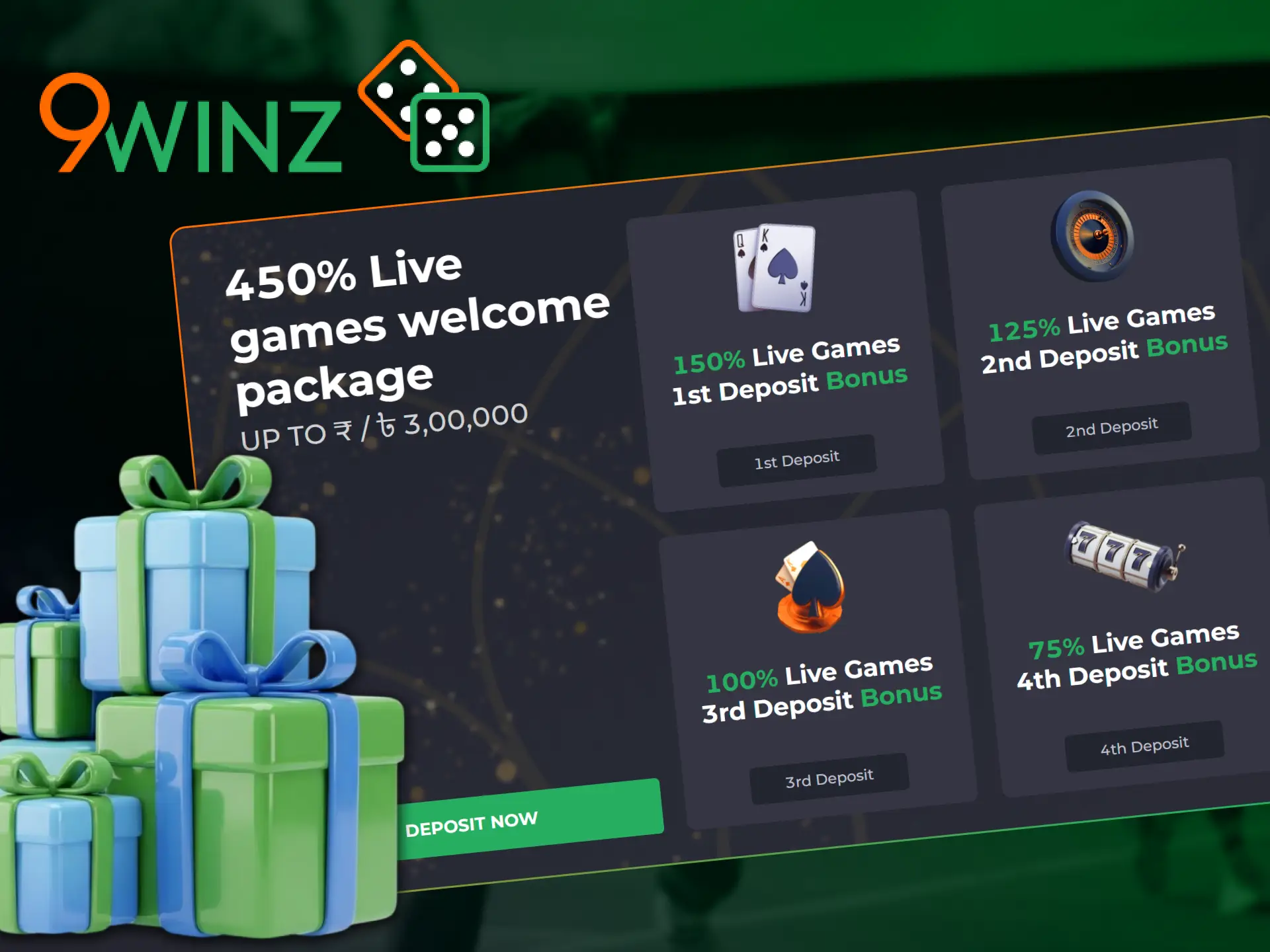 Register at 9winz to enjoy a massive live games welcome package.