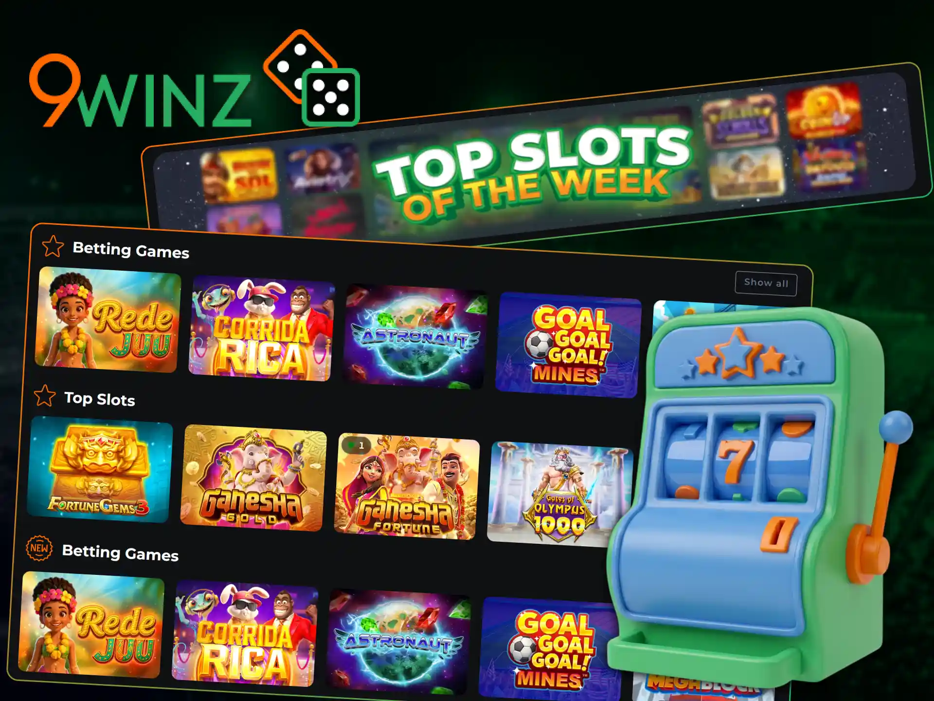 Spin the reels of exciting slots on the 9winz website.