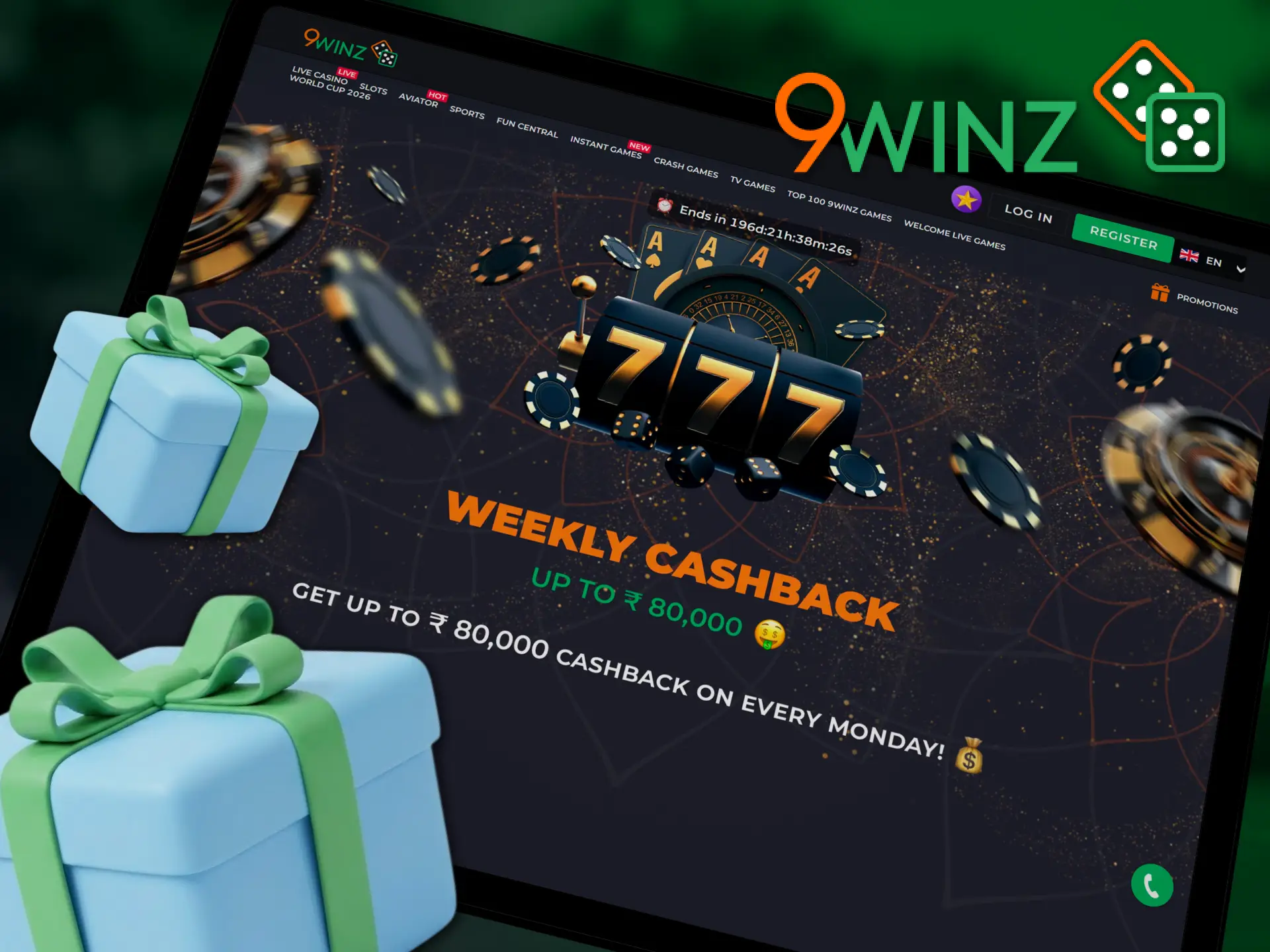Get your regular 9winz weekly cashback and continue playing top games.