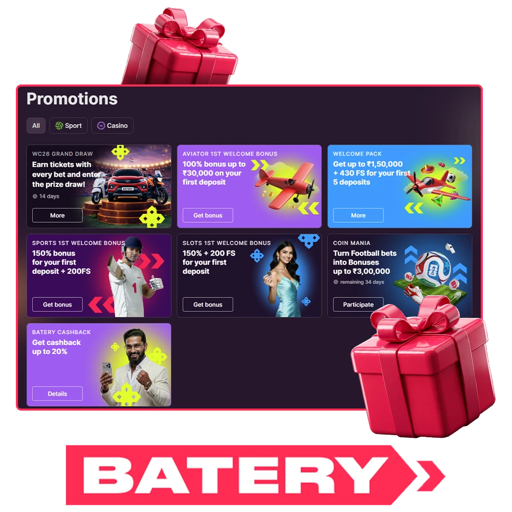 Discover active special gifts and exclusive sports rewards on Batery.