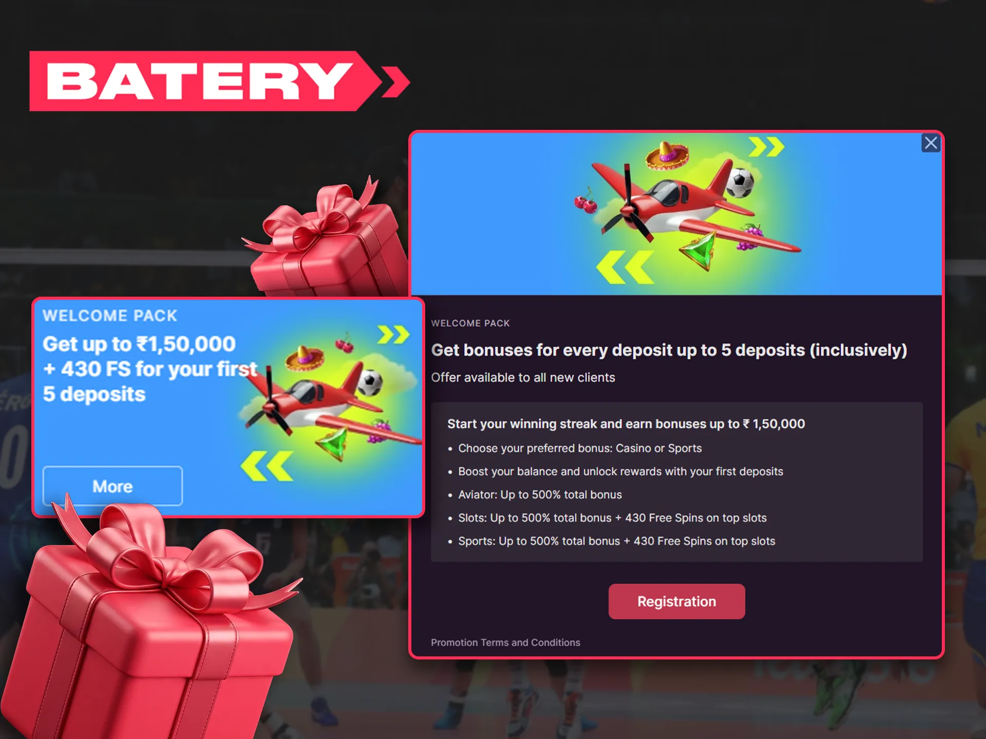 Claim the generous introductory deposit bonus package on Batery platform.