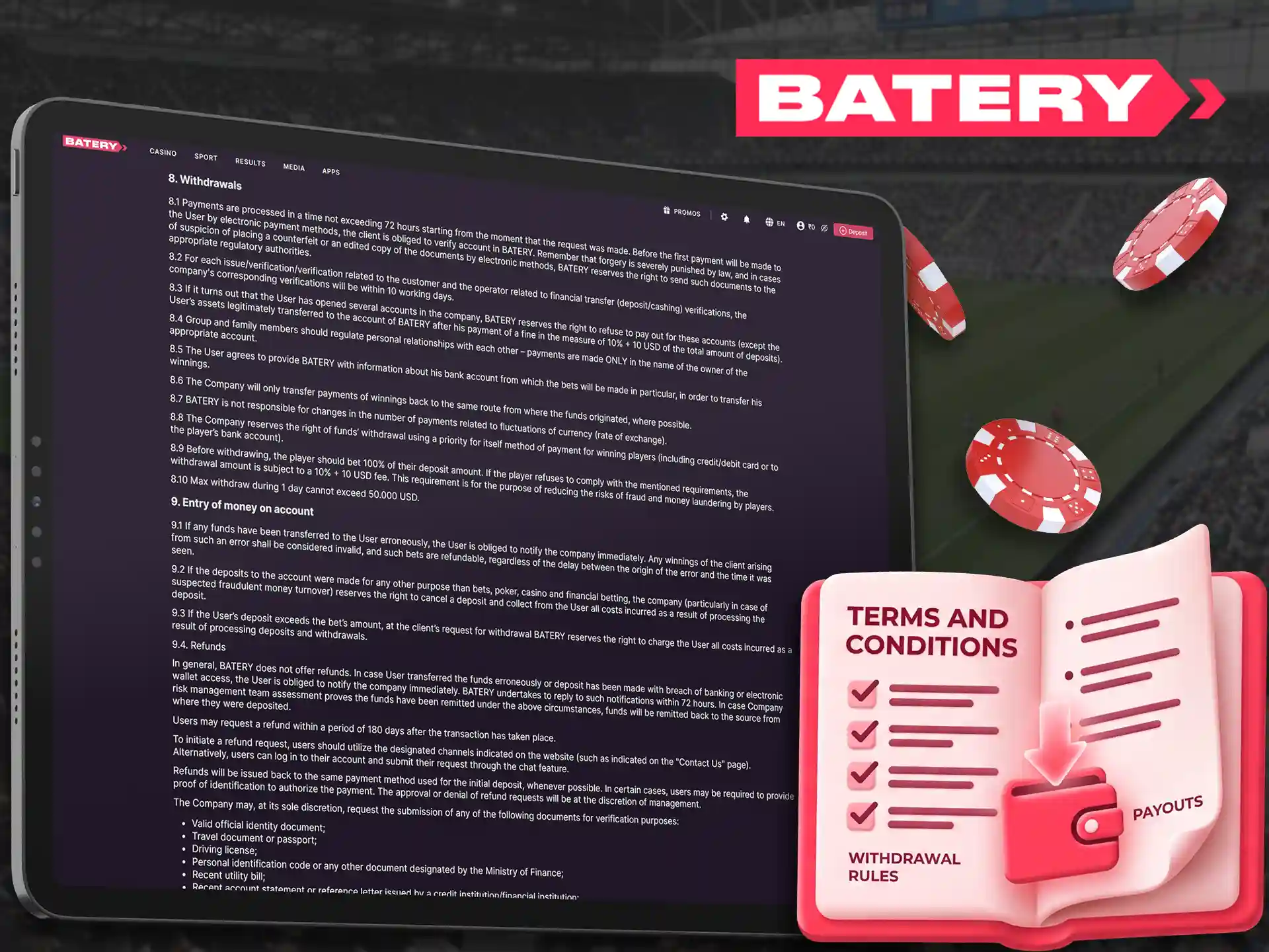 Review verification checks and processing time rules on Batery platform.