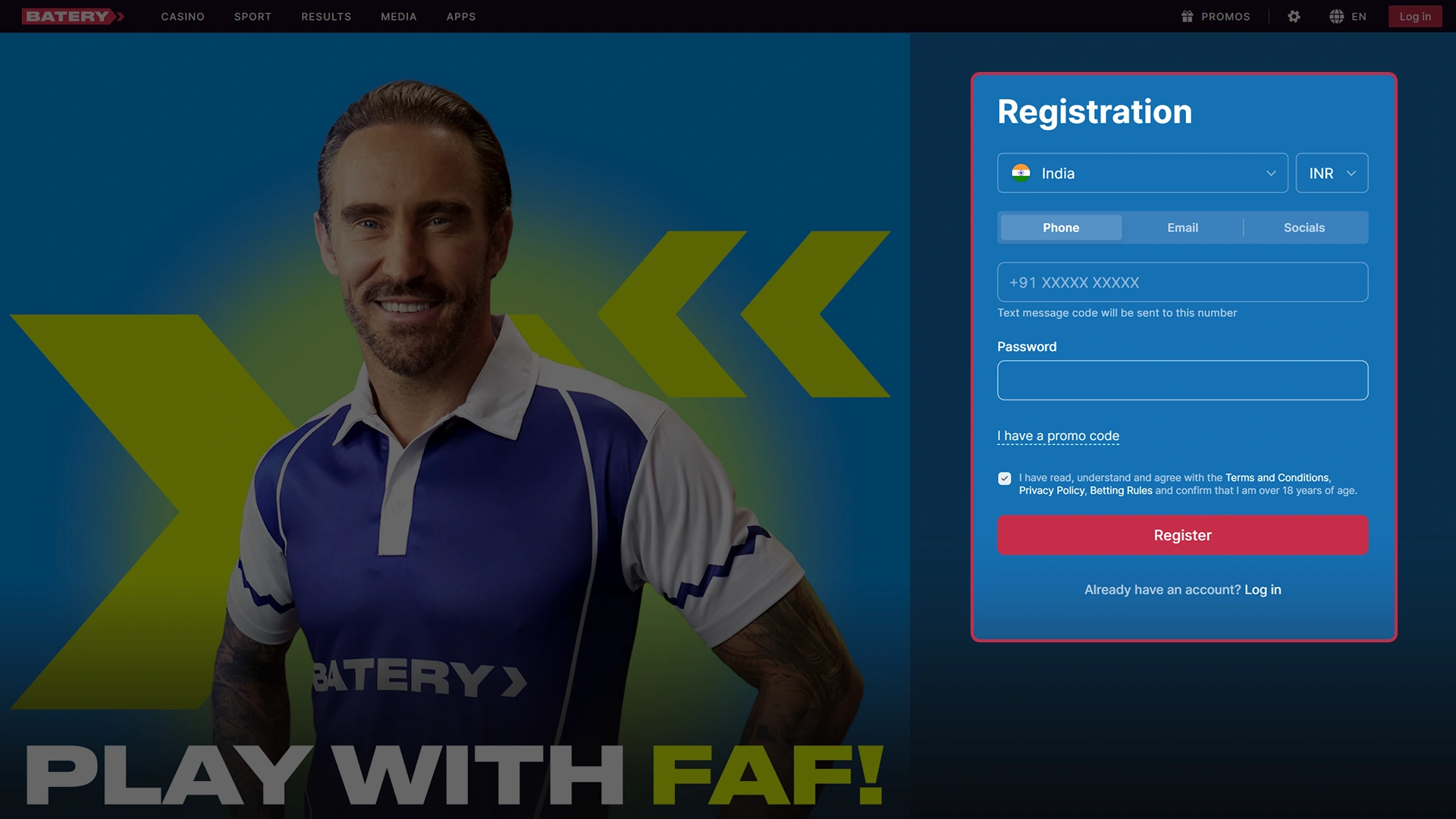 Enter your personal information in Batery sign up form.