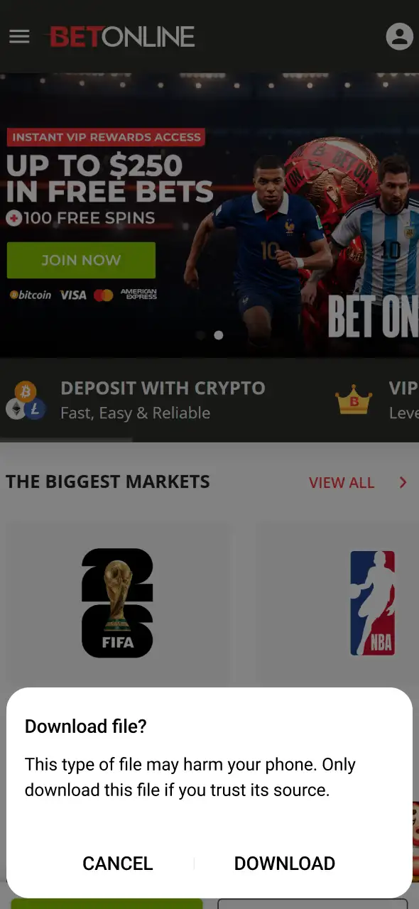 Find the dedicated Android poker download page on the BetOnline website.