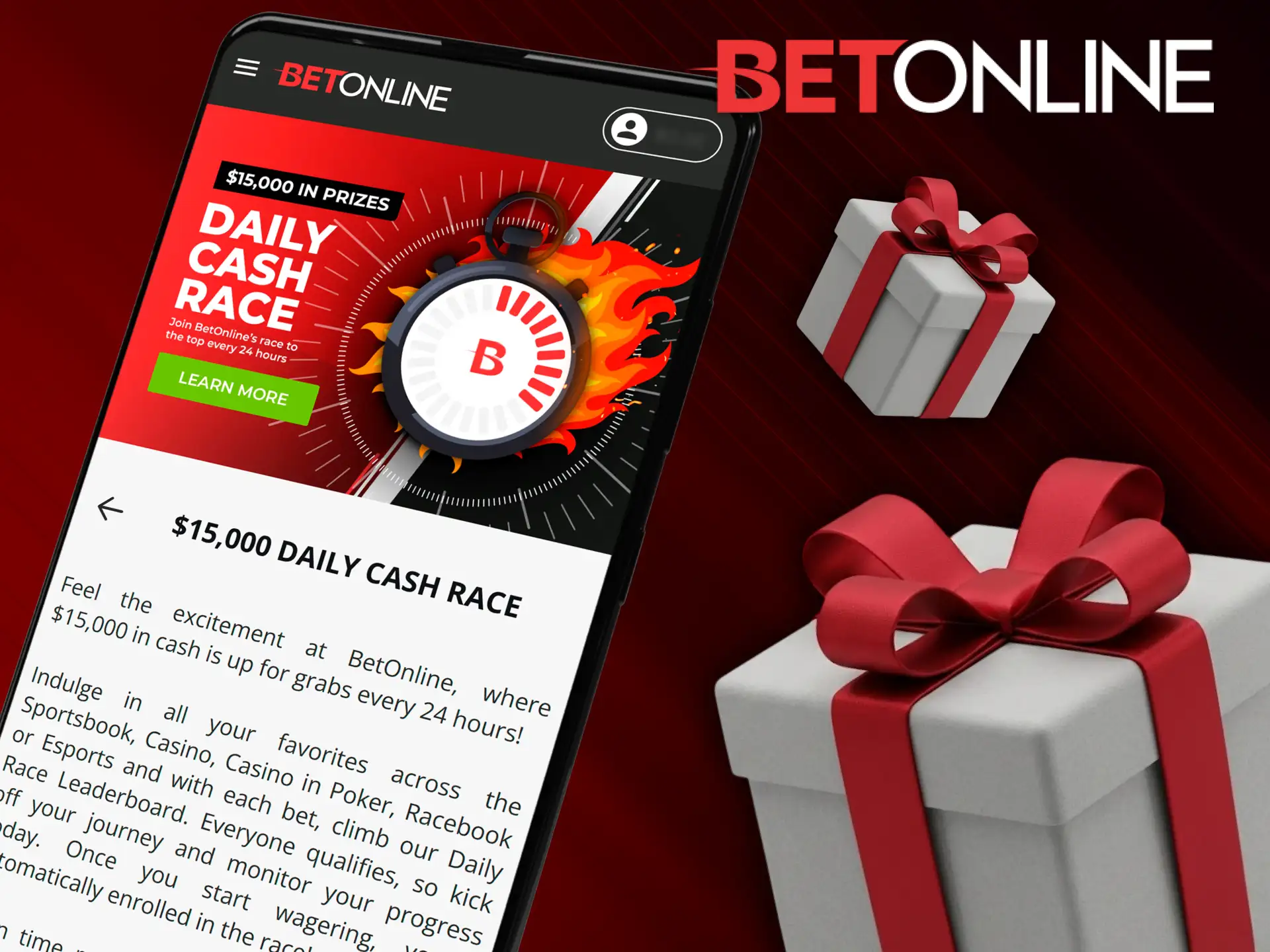 Compete in the exciting daily cash race to win your share on the BetOnline app.