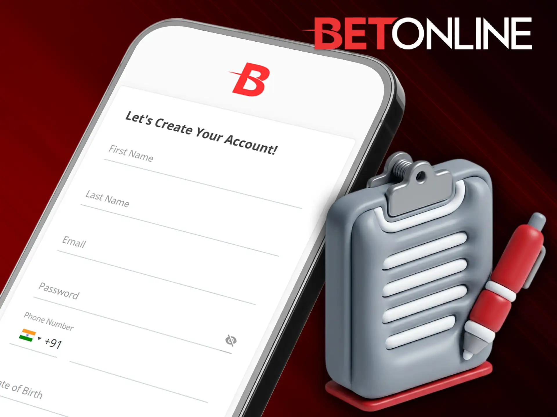 Open the mobile app and register a new account on the BetOnline platform.