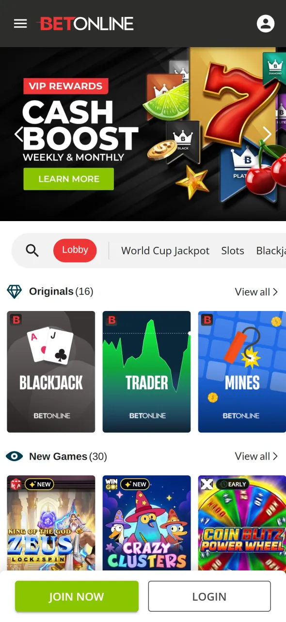 Play top casino games and win real money via the BetOnline app.