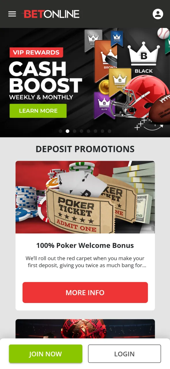 Claim your exclusive welcome bonuses and promotions in the BetOnline app.