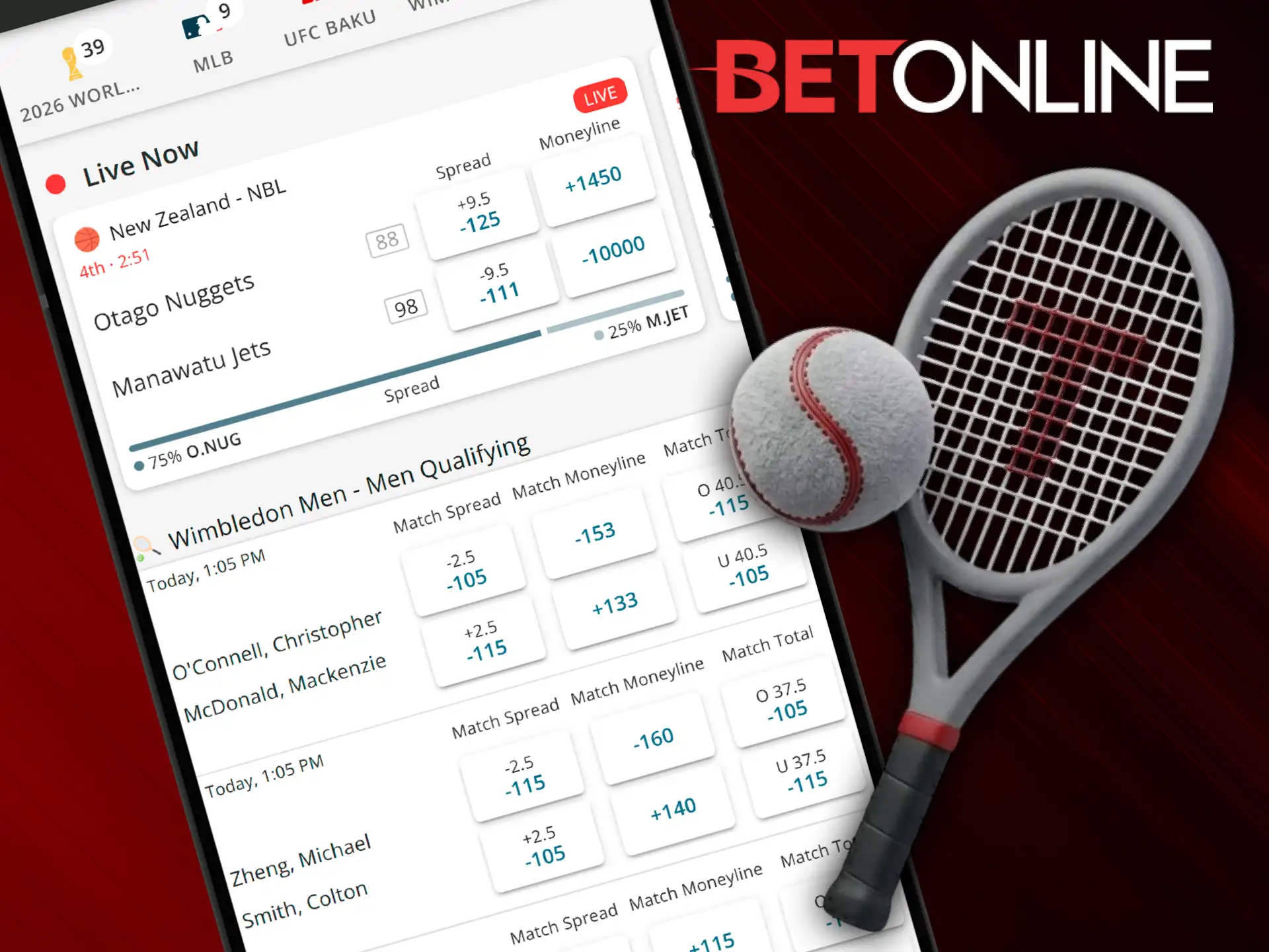Enjoy competitive tennis odds and place winning sports bets on the BetOnline app.