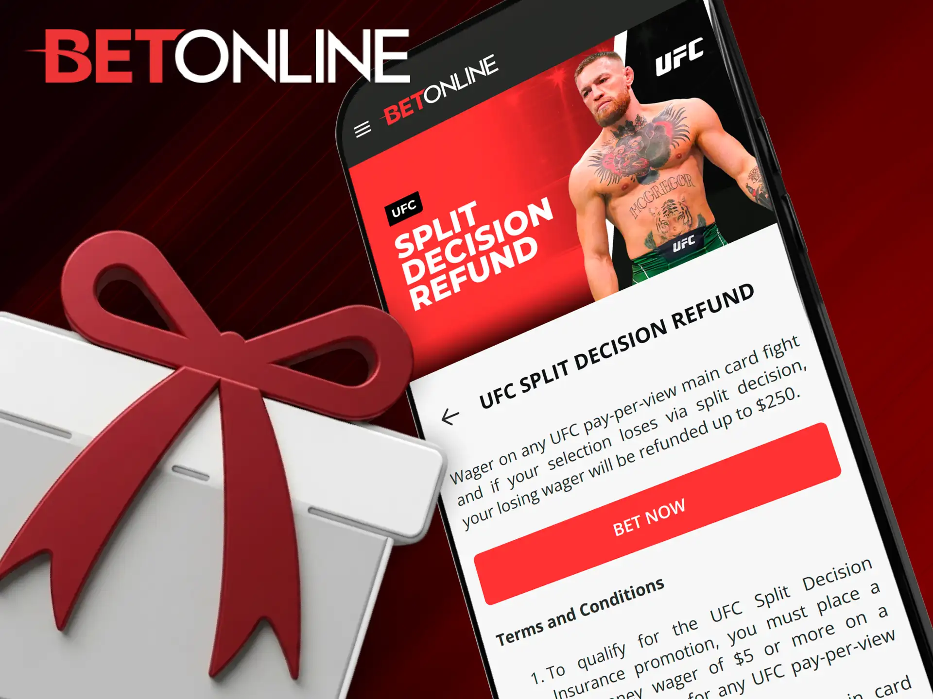 Get your cash back with the UFC split decision refund on the BetOnline app.