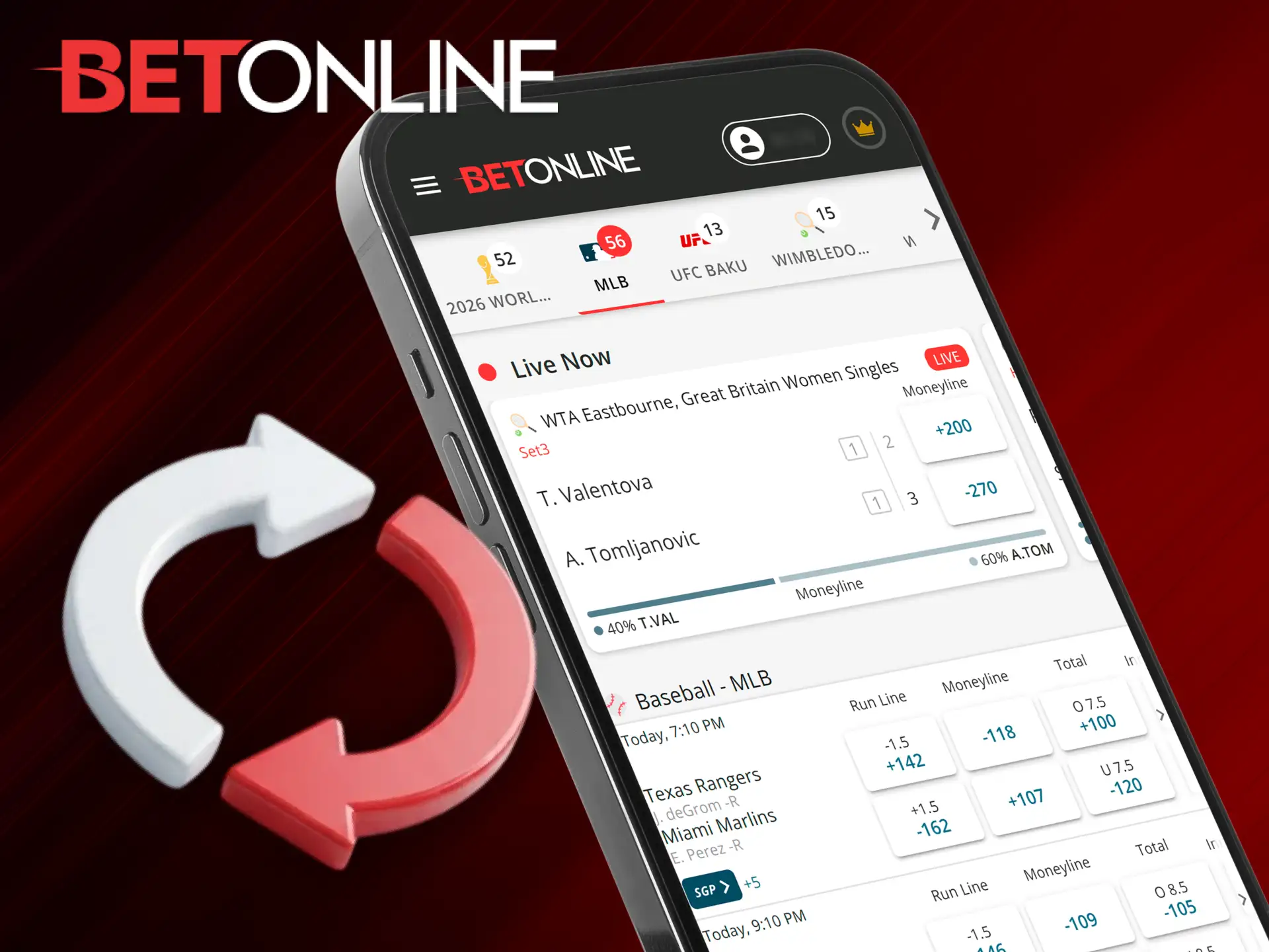 Update the modern BetOnline app to the latest version for improved security and features.