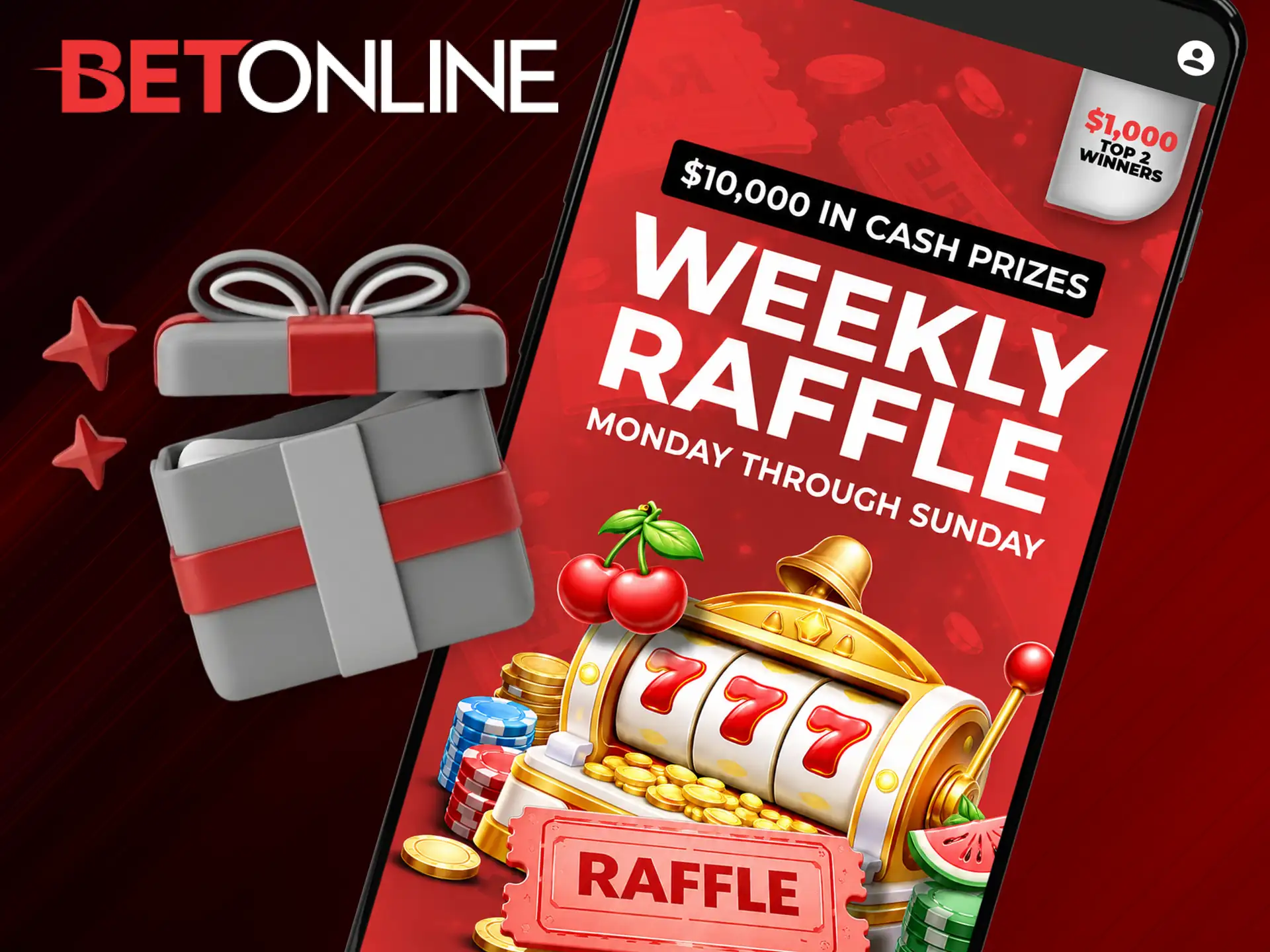 Activate your BetOnline app account to participate in the lucrative weekly slots raffle.