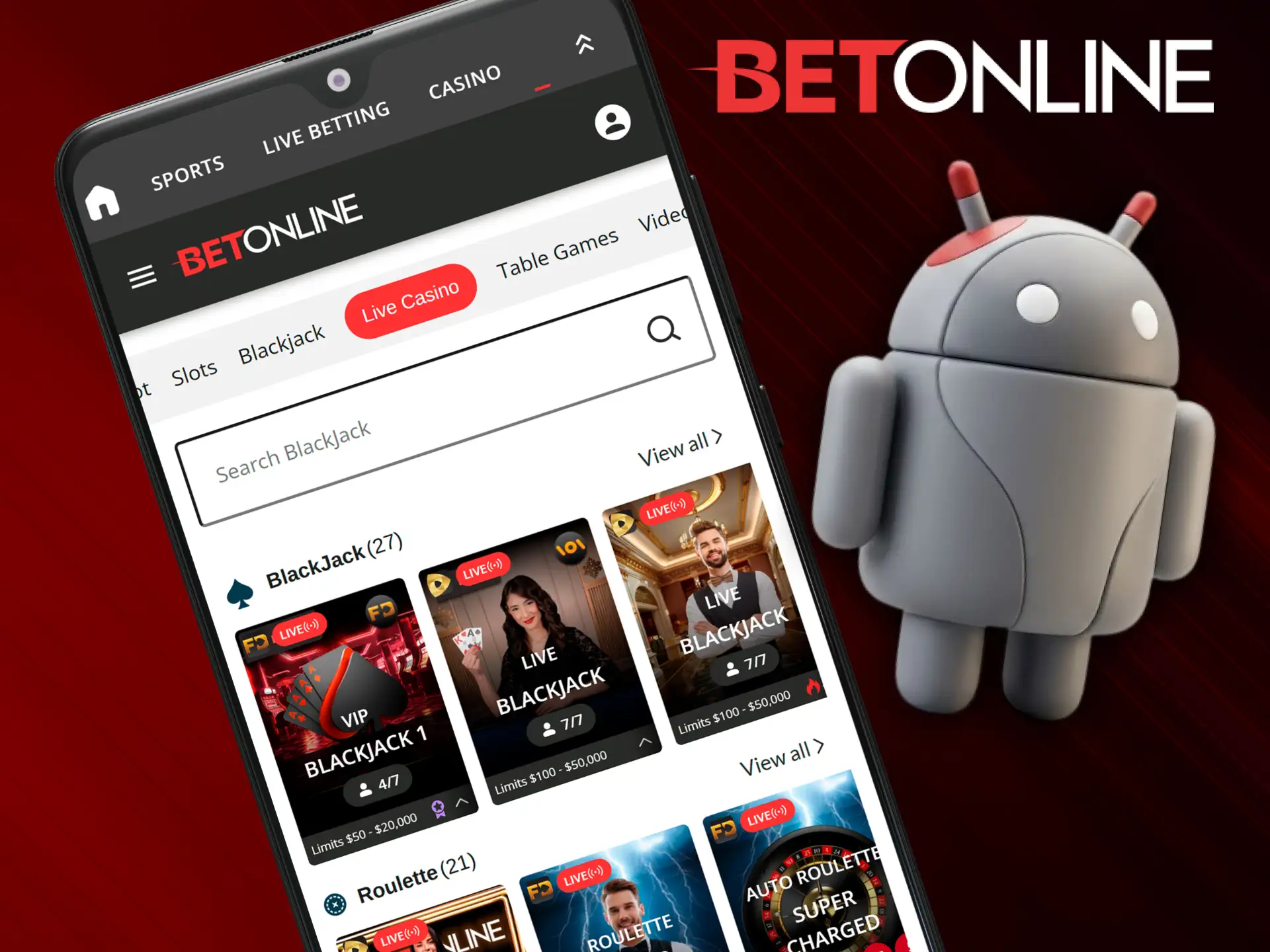 Download the BetOnline app on Android for quick mobile wagering.