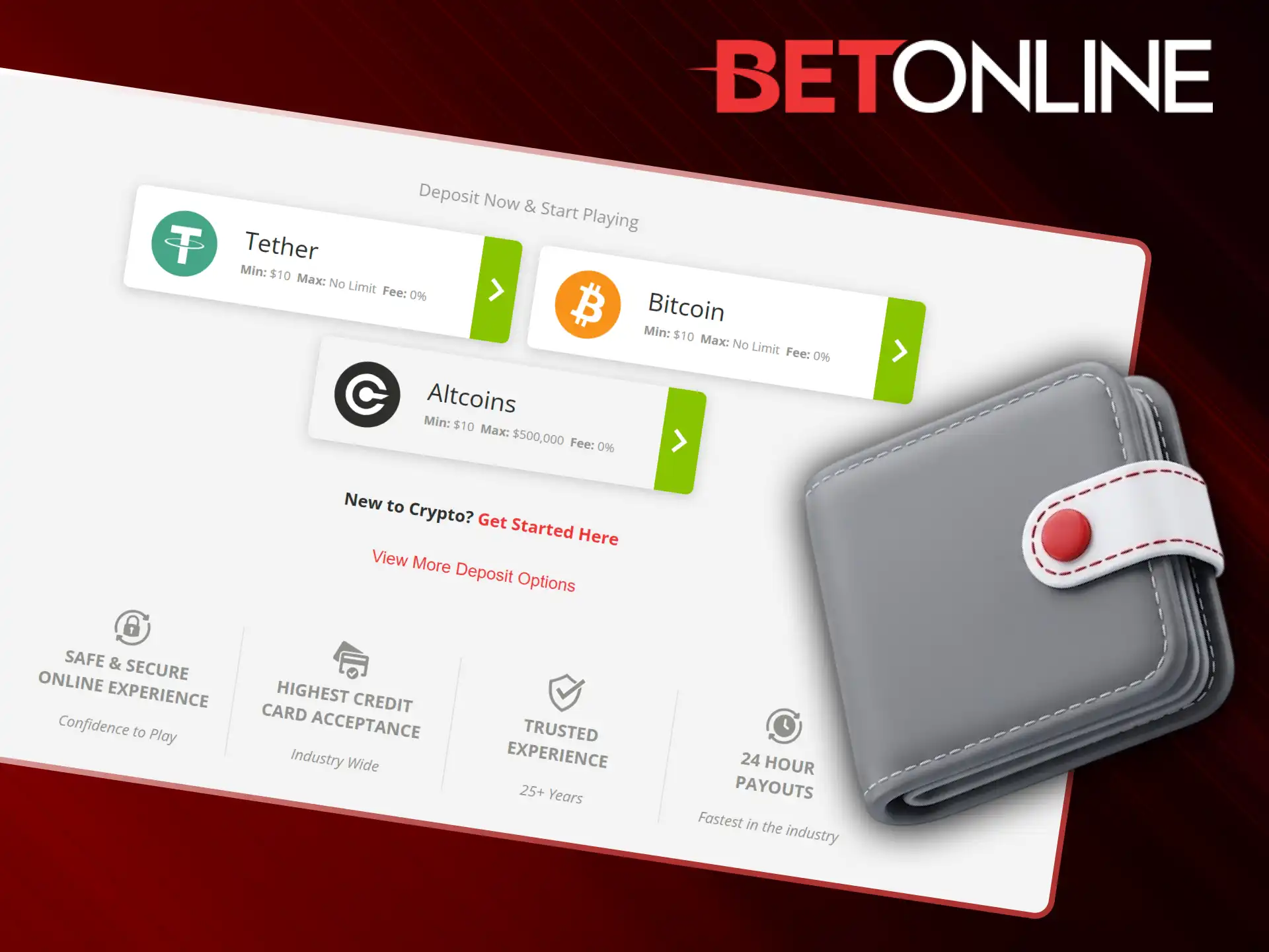 Complete your first BetOnline payment deposit to start playing immediately.