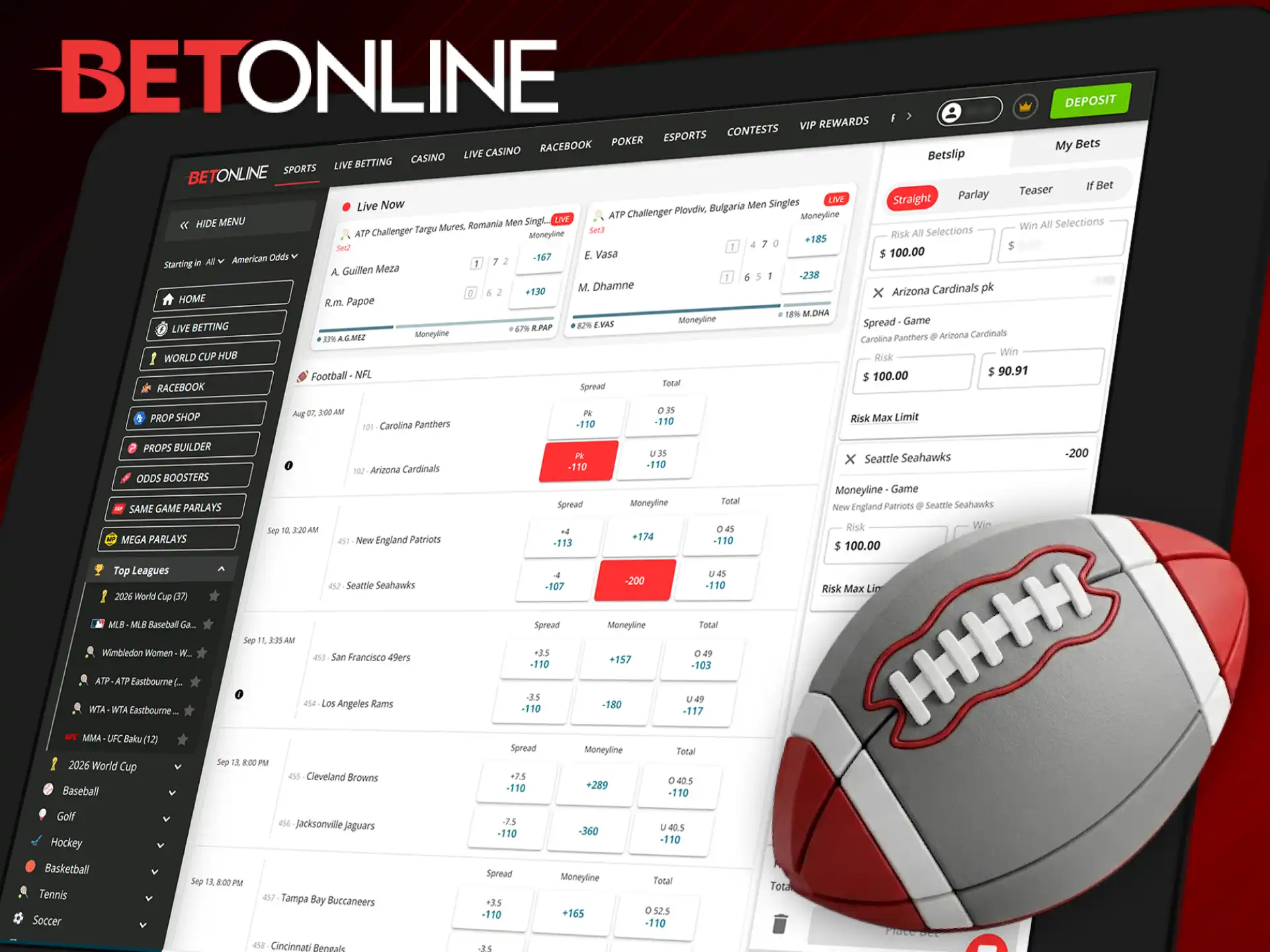 Open the football sports betting category on BetOnline to view match odds.