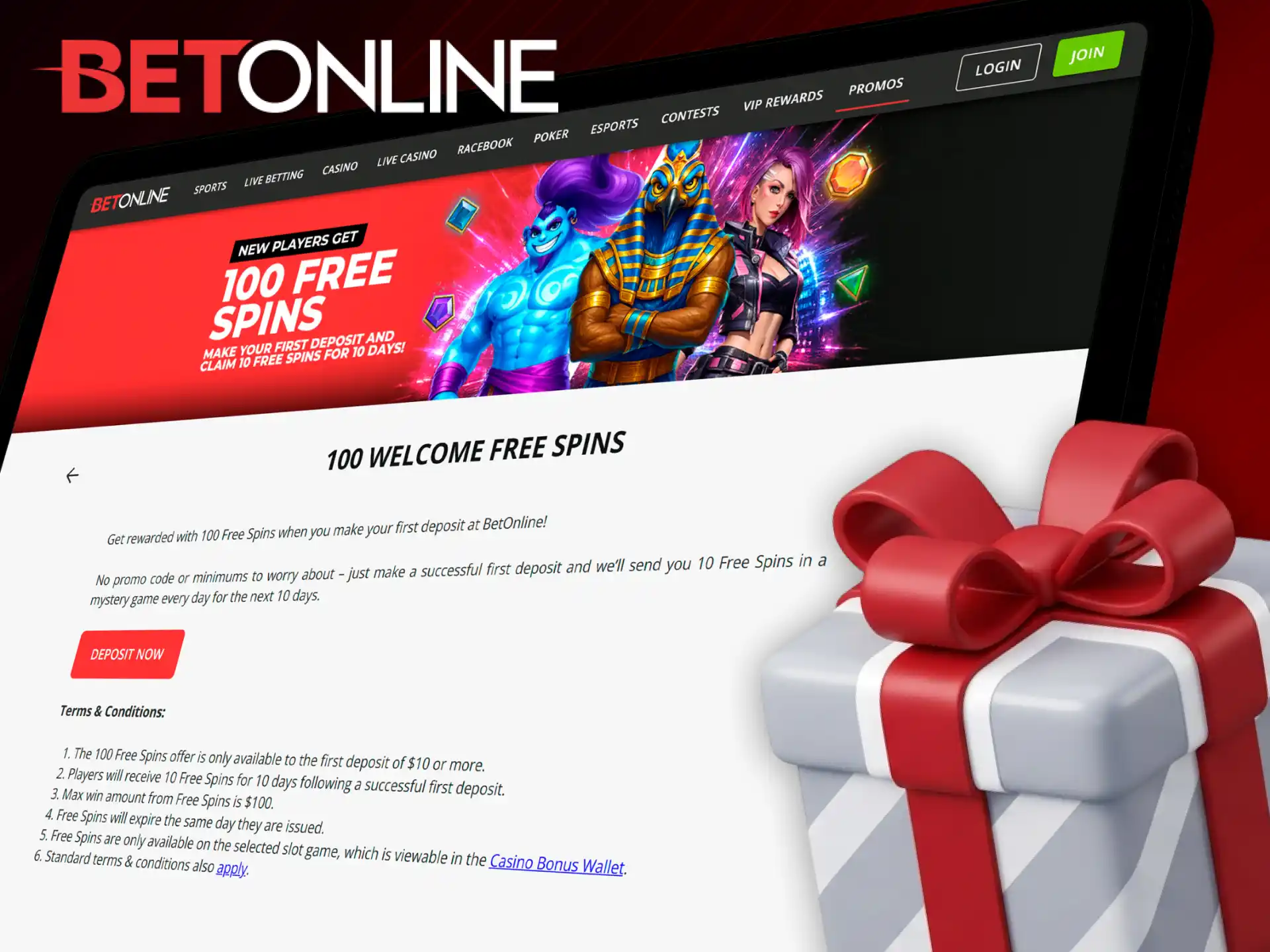 Get your welcome free spins at BetOnline to test popular games.