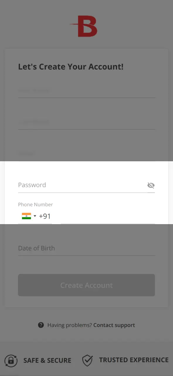 Submit your actual phone number to secure your BetOnline registration process.