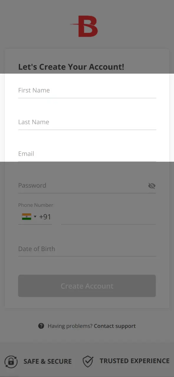 Provide your details to complete BetOnline registration in a few steps.
