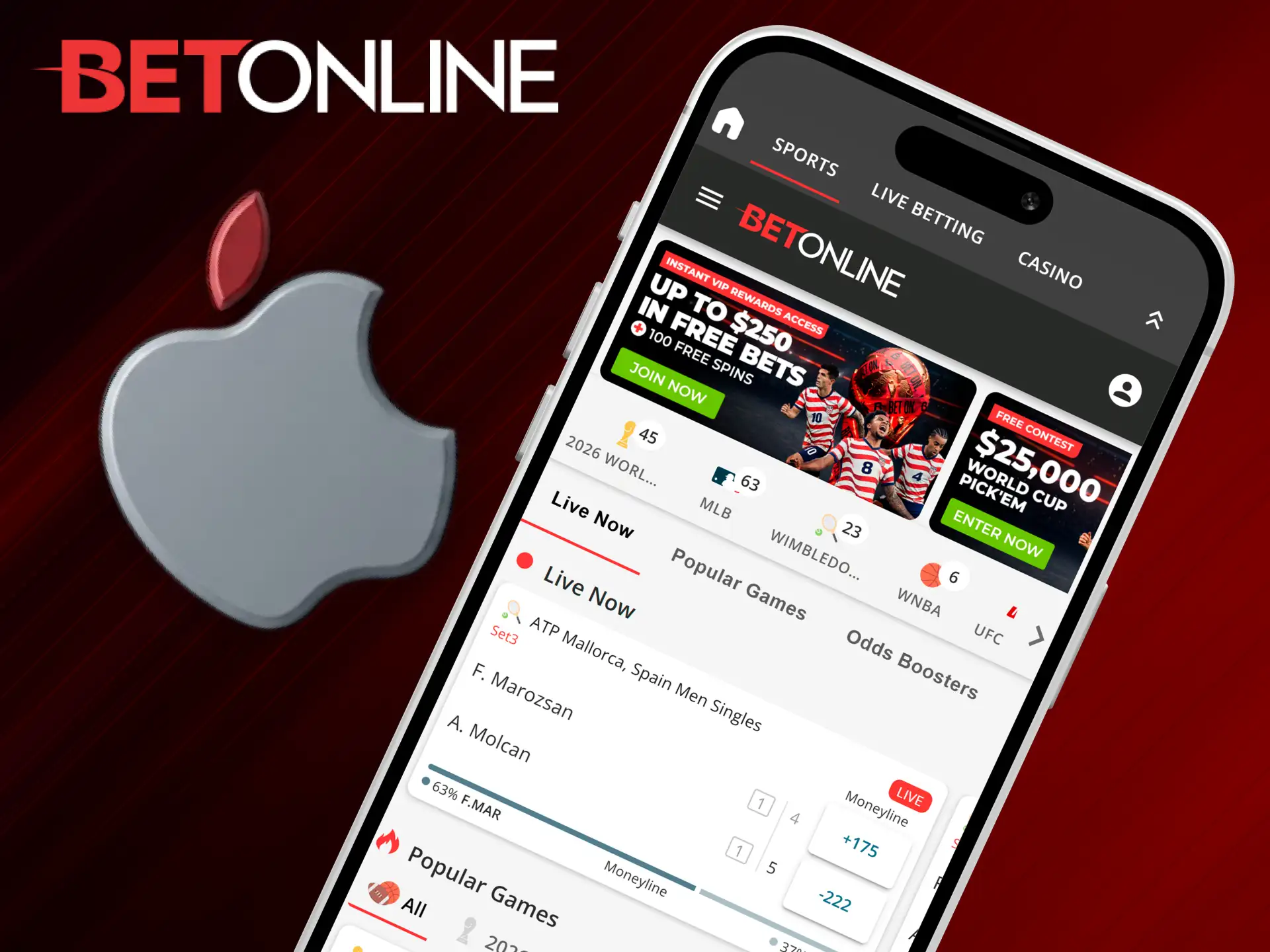 Install the BetOnline app on iOS devices to stream and bet live.