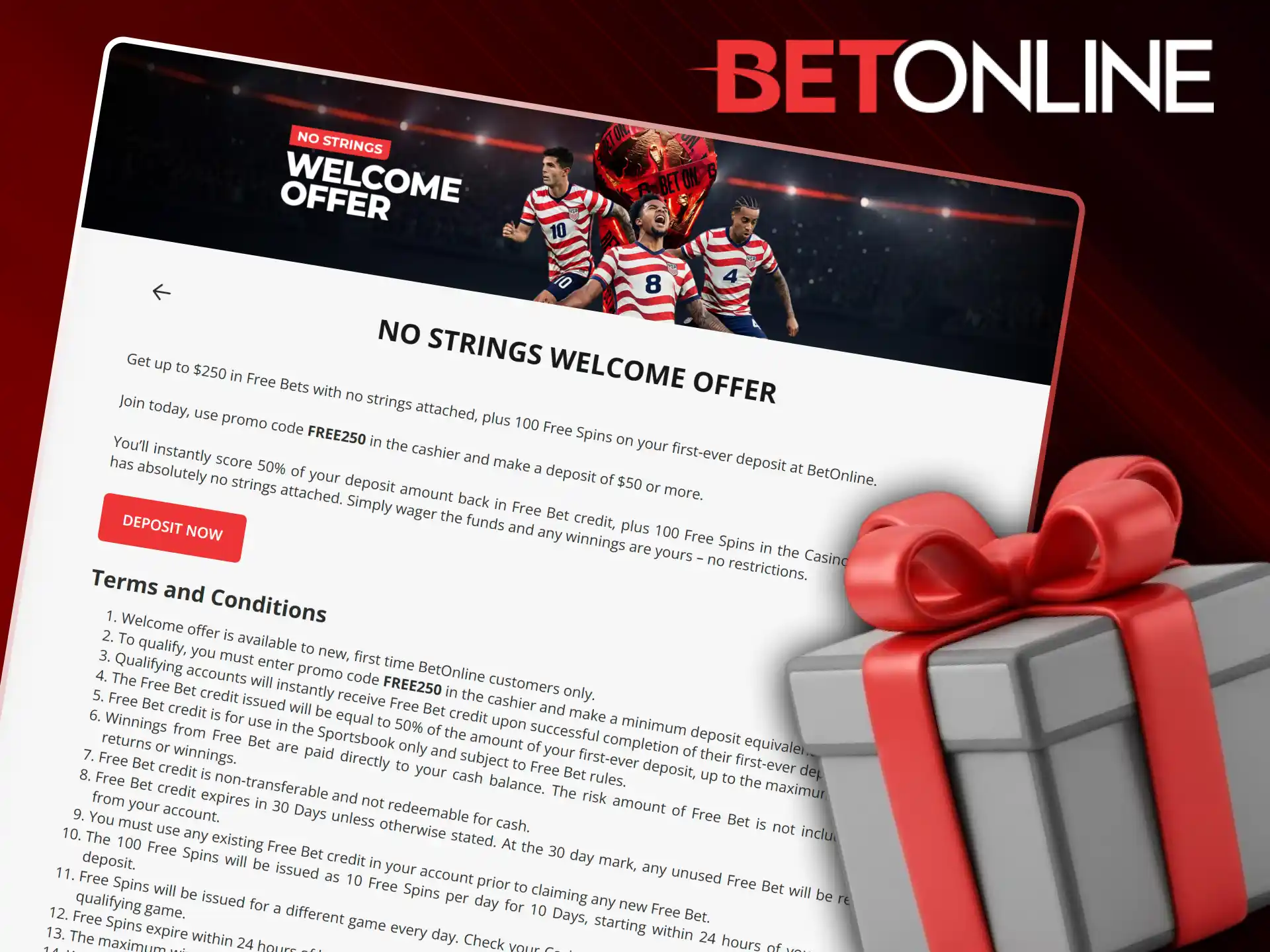 Activate the BetOnline welcome bonus offer to play without restrictions.