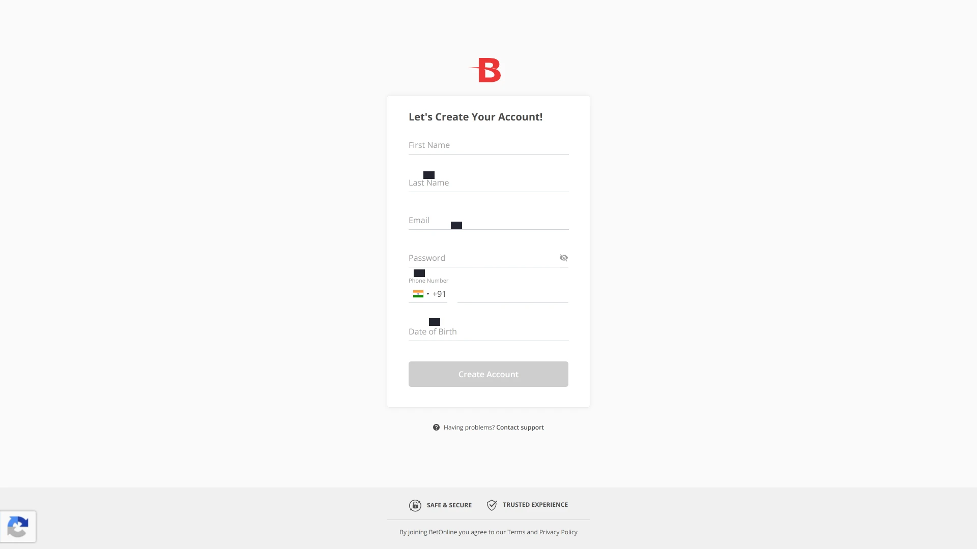 Complete the simple BetOnline registration process to create your betting account.