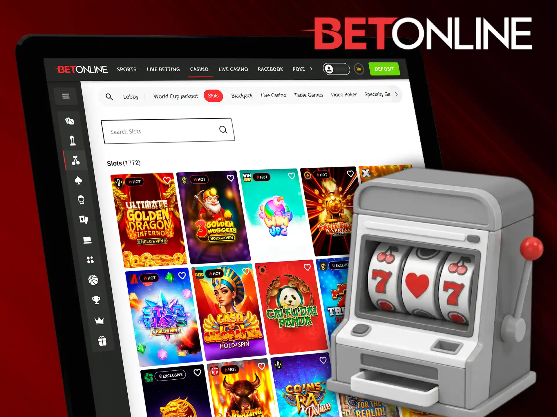 Spin popular casino slots on BetOnline and hit massive winning combinations.