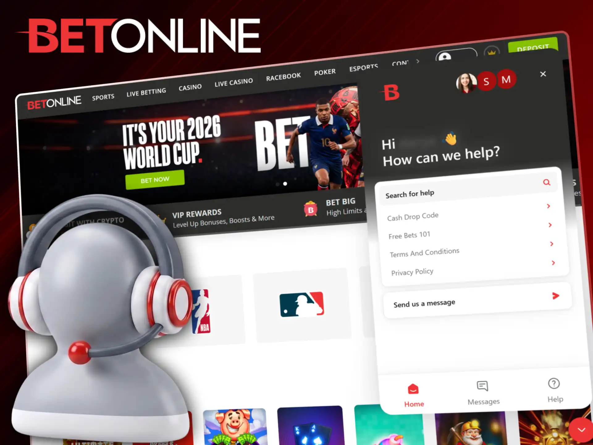 Contact official BetOnline customer support to get instant assistance with issues.