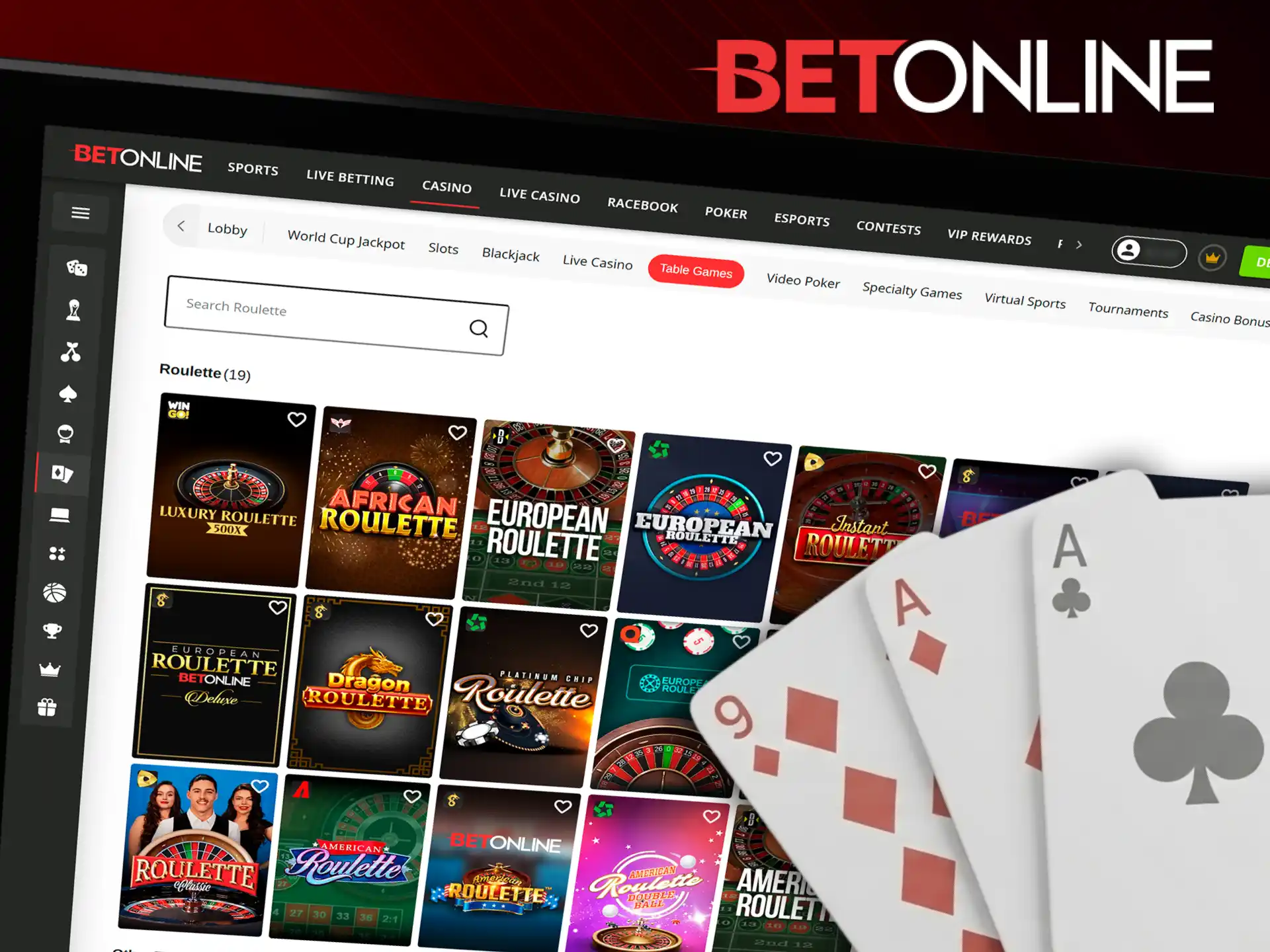 Enjoy classic casino table games on BetOnline to test your skills.